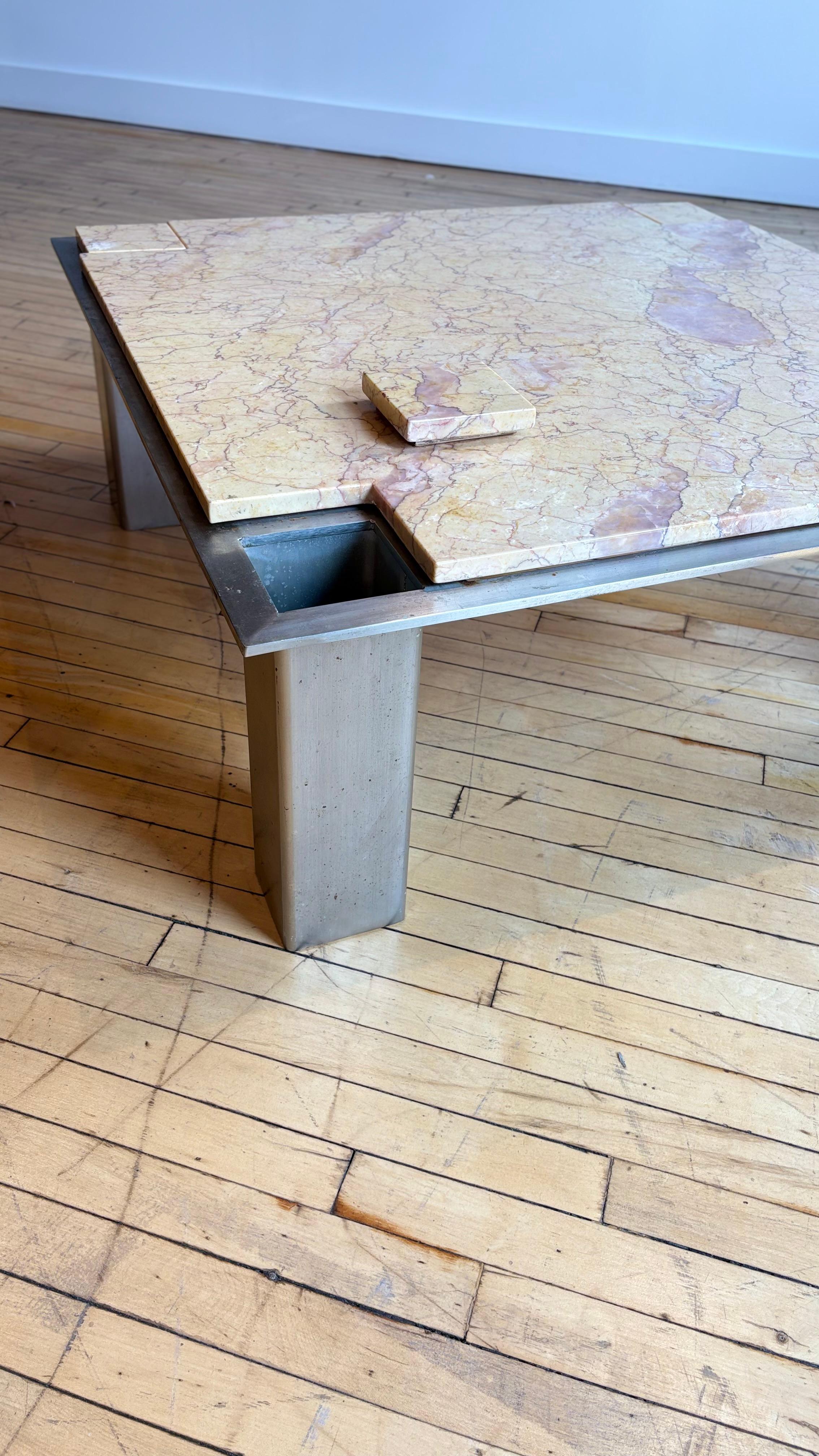 Incredible Aluminum and Marble Large Coffee Table In Good Condition For Sale In Philadelphia, PA