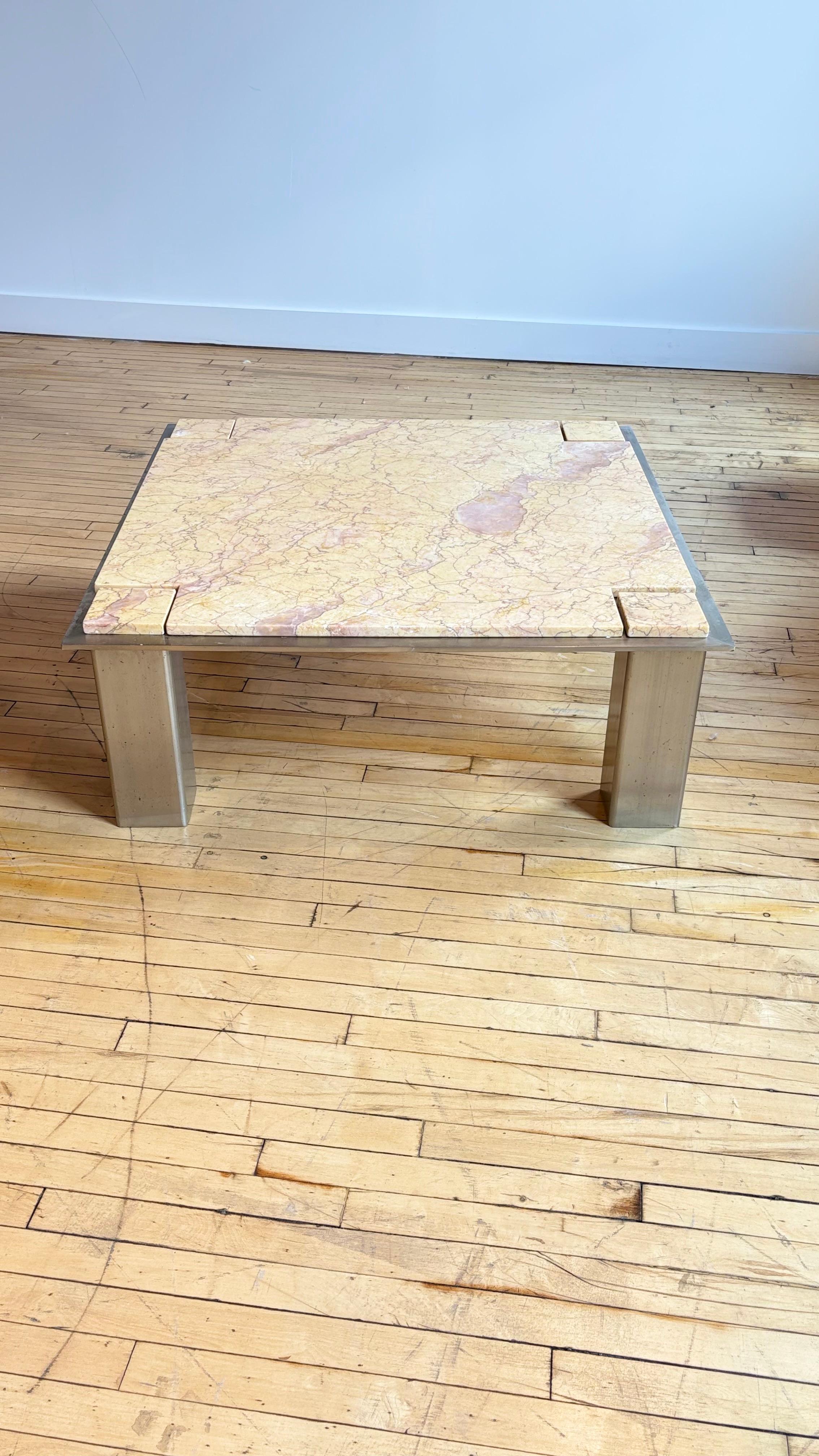 Incredible Aluminum and Marble Large Coffee Table For Sale 1
