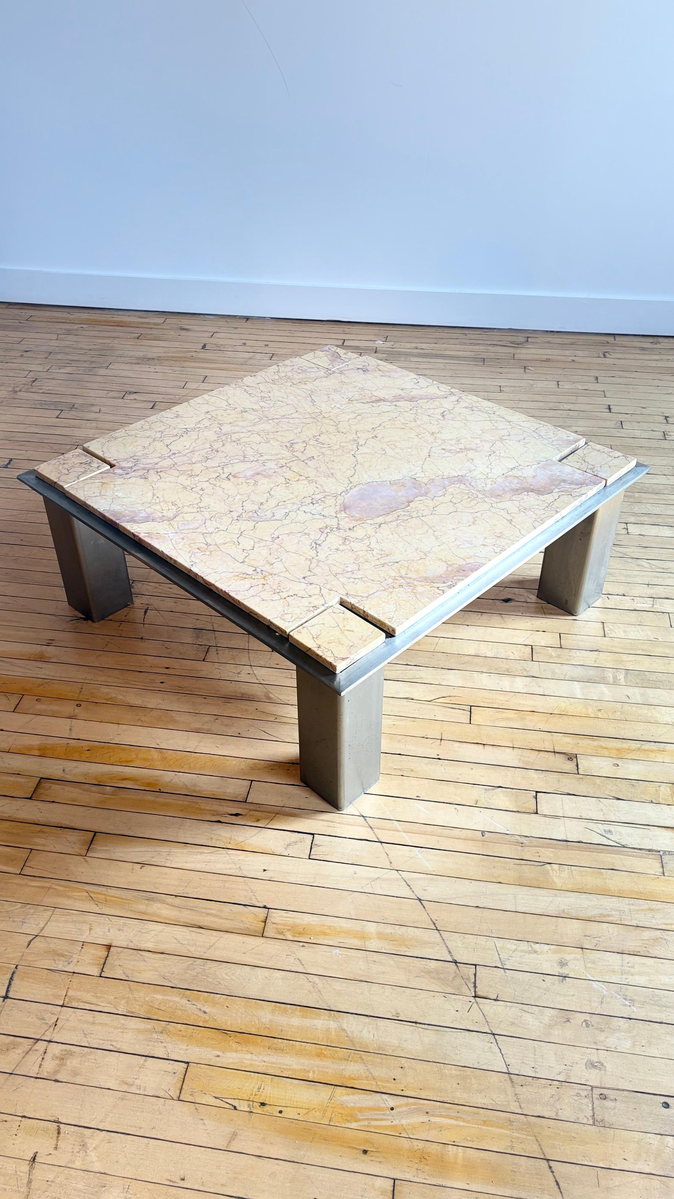 Incredible Aluminum and Marble Large Coffee Table For Sale 2