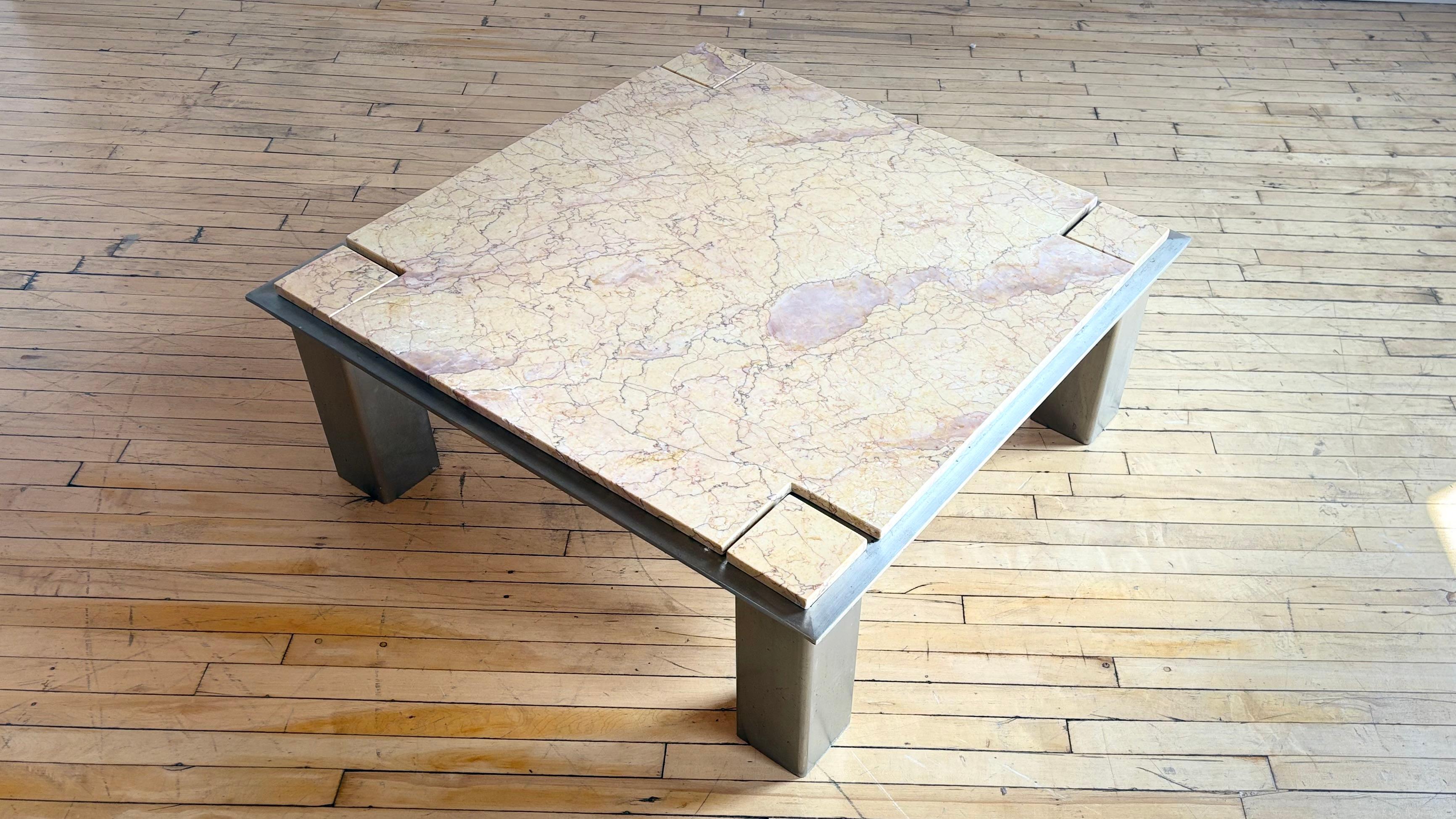 Incredible Aluminum and Marble Large Coffee Table For Sale 3