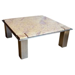 Incredible Aluminum and Marble Large Coffee Table