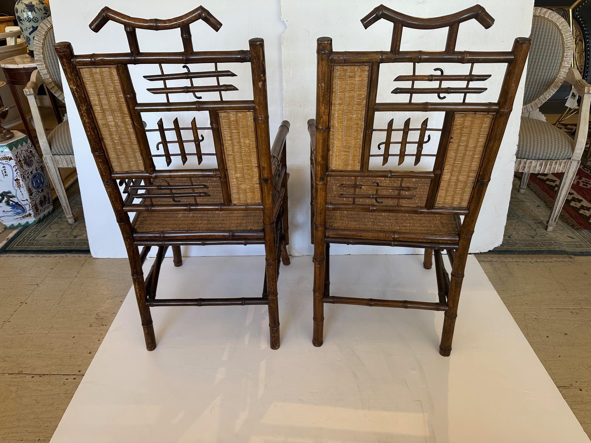 Exportation chinoise Incroyables fauteuils chinois anciens en rotin et bambou en vente