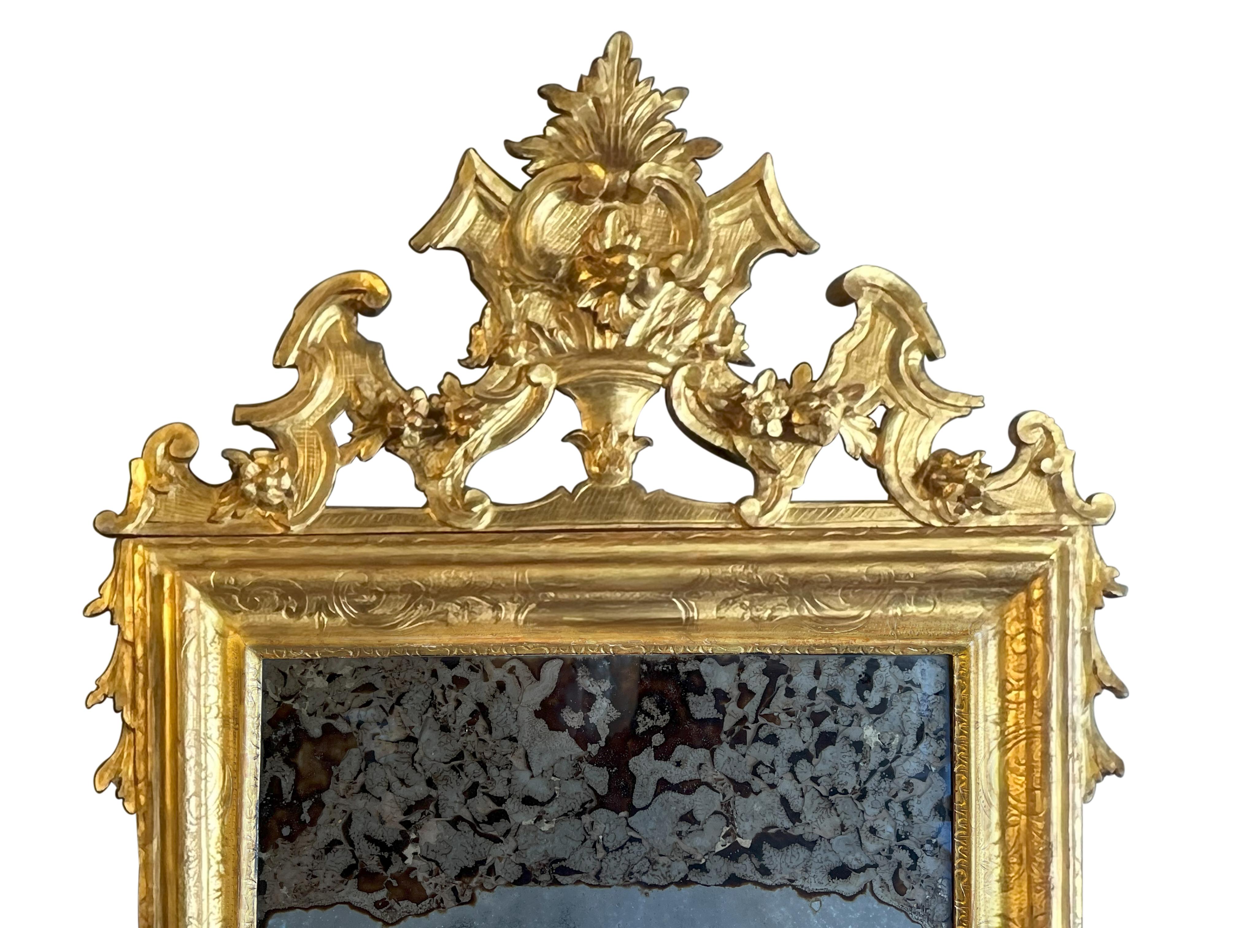 Incredible Antique Italian Pair of Luigi XIV 17th Century Gilded Mirrors   For Sale 1