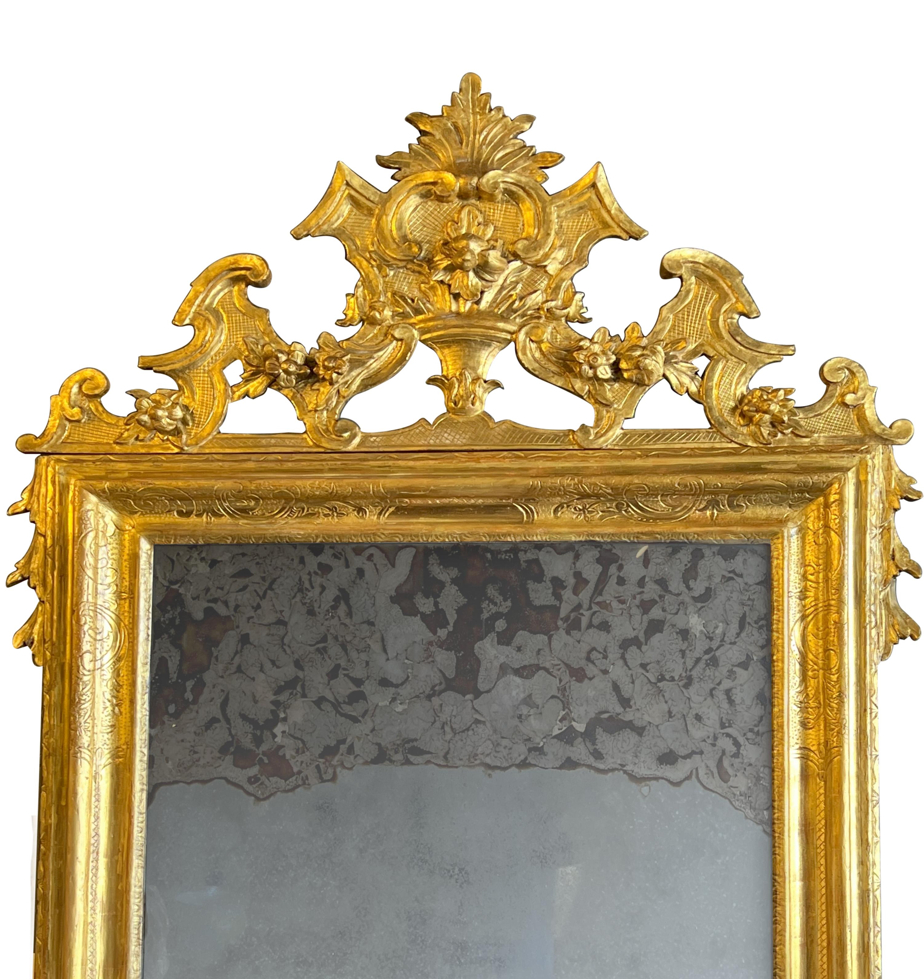 Incredible Antique Italian Pair of Luigi XIV 17th Century Gilded Mirrors   For Sale 2