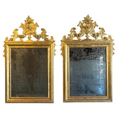 Incredible Antique Italian Pair of Luigi XIV 17th Century Gilded Mirrors  