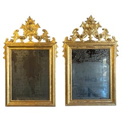 Incredible Antique Italian Pair of Luigi XIV 17th Century Gilded Mirrors