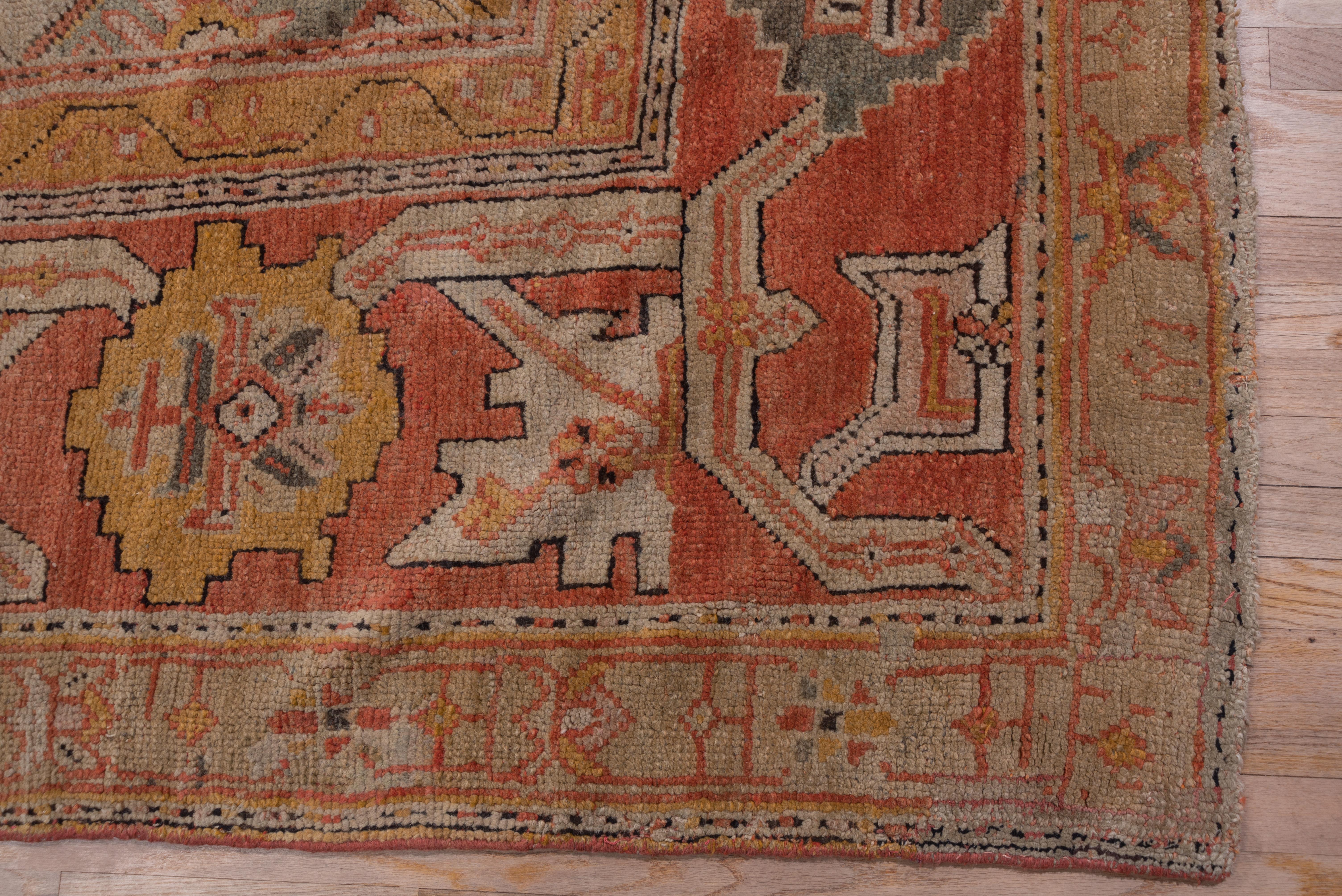Incredible Antique Oushak Turkish Carpet, Amazing Colors, Allover Field, 1900s For Sale 4