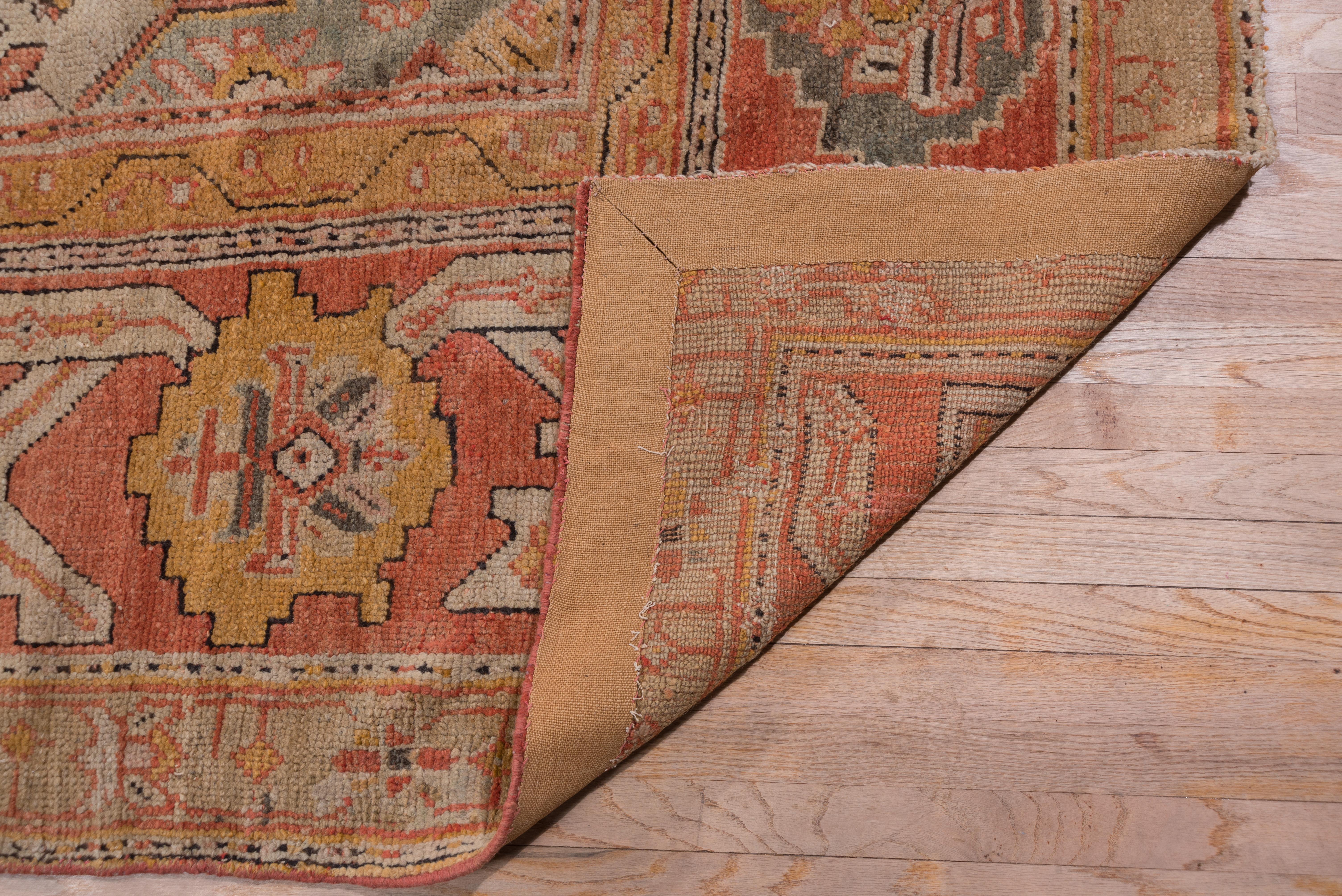 Incredible Antique Oushak Turkish Carpet, Amazing Colors, Allover Field, 1900s For Sale 5