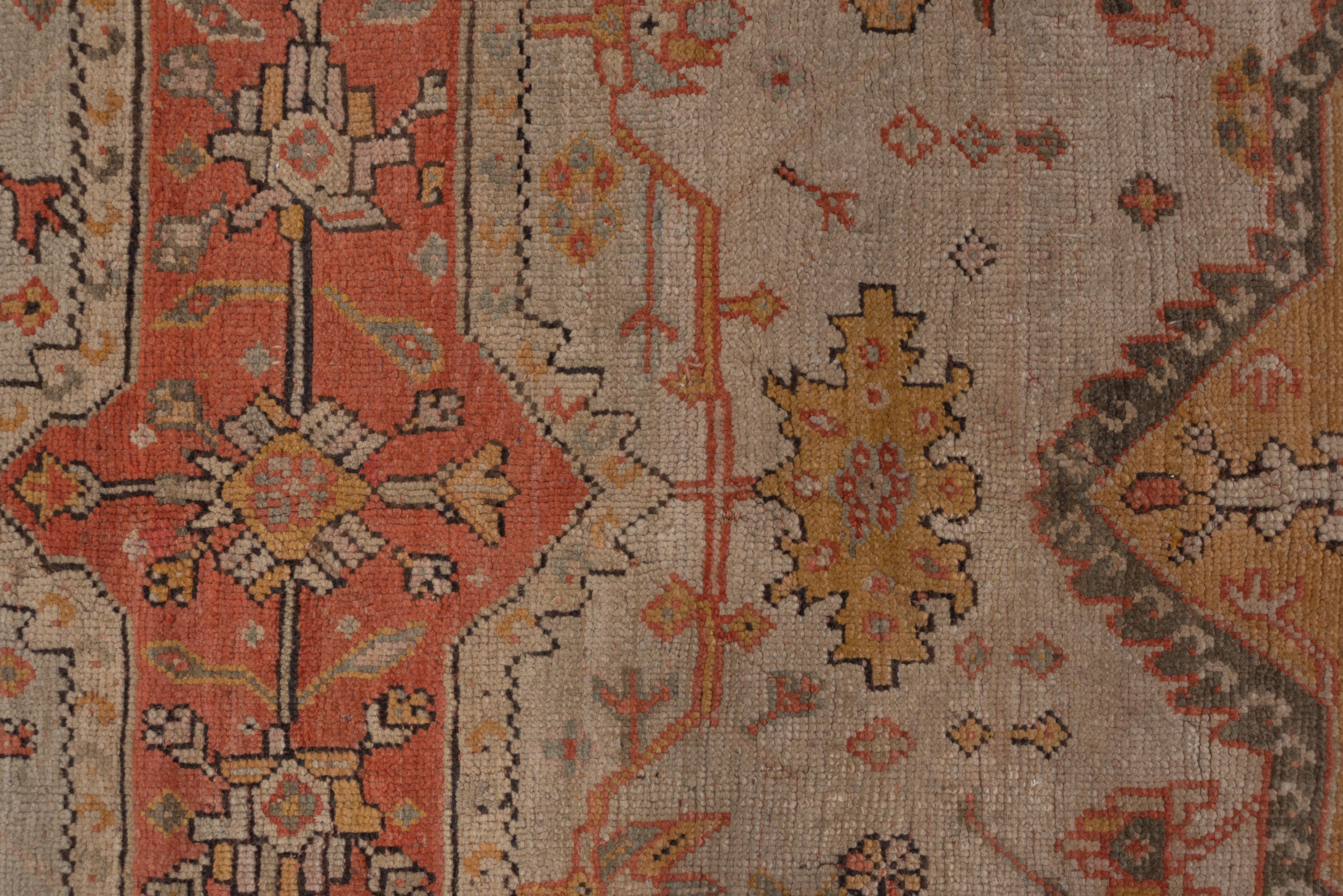 Hand-Knotted Incredible Antique Oushak Turkish Carpet, Amazing Colors, Allover Field, 1900s For Sale