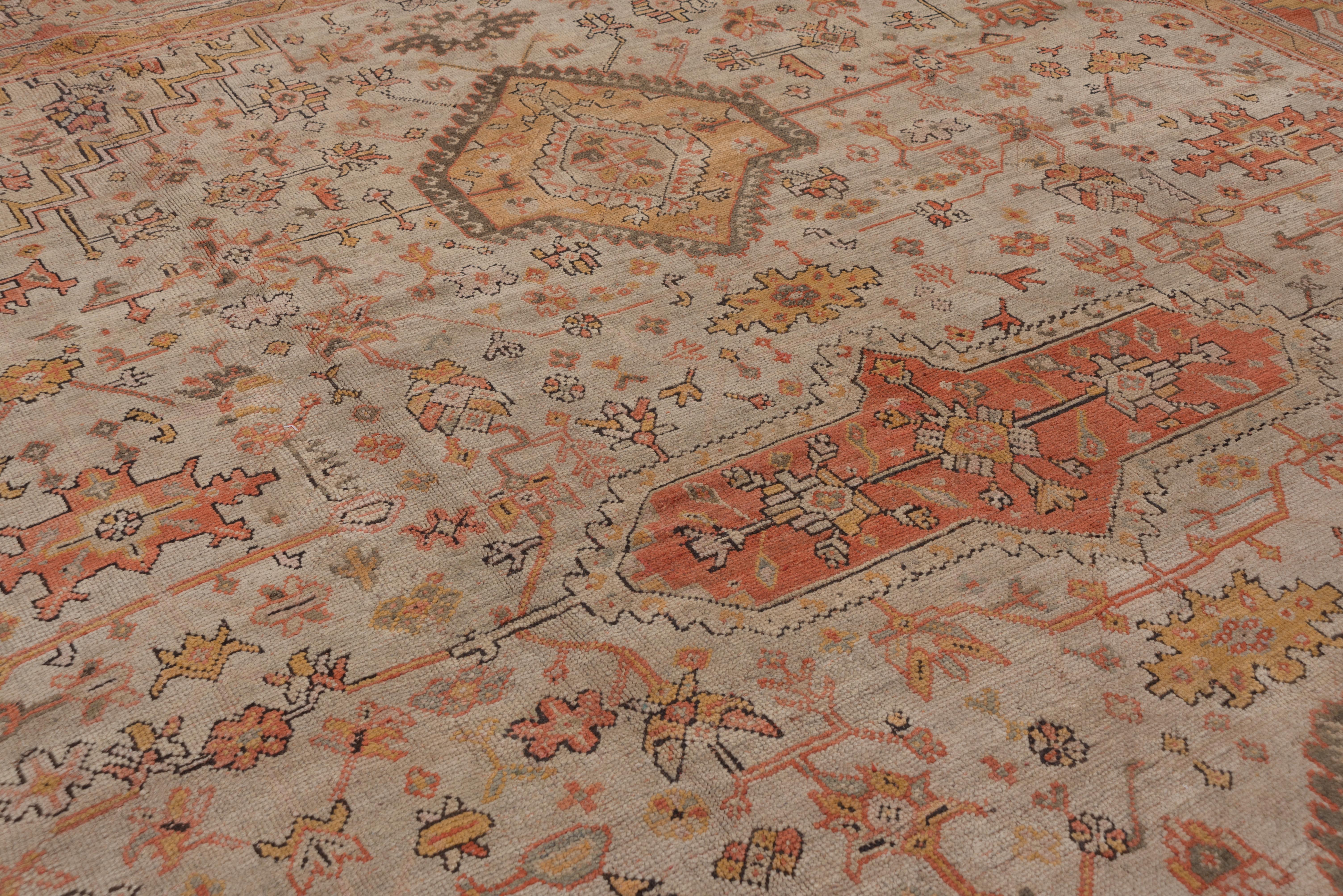 Incredible Antique Oushak Turkish Carpet, Amazing Colors, Allover Field, 1900s In Good Condition For Sale In New York, NY