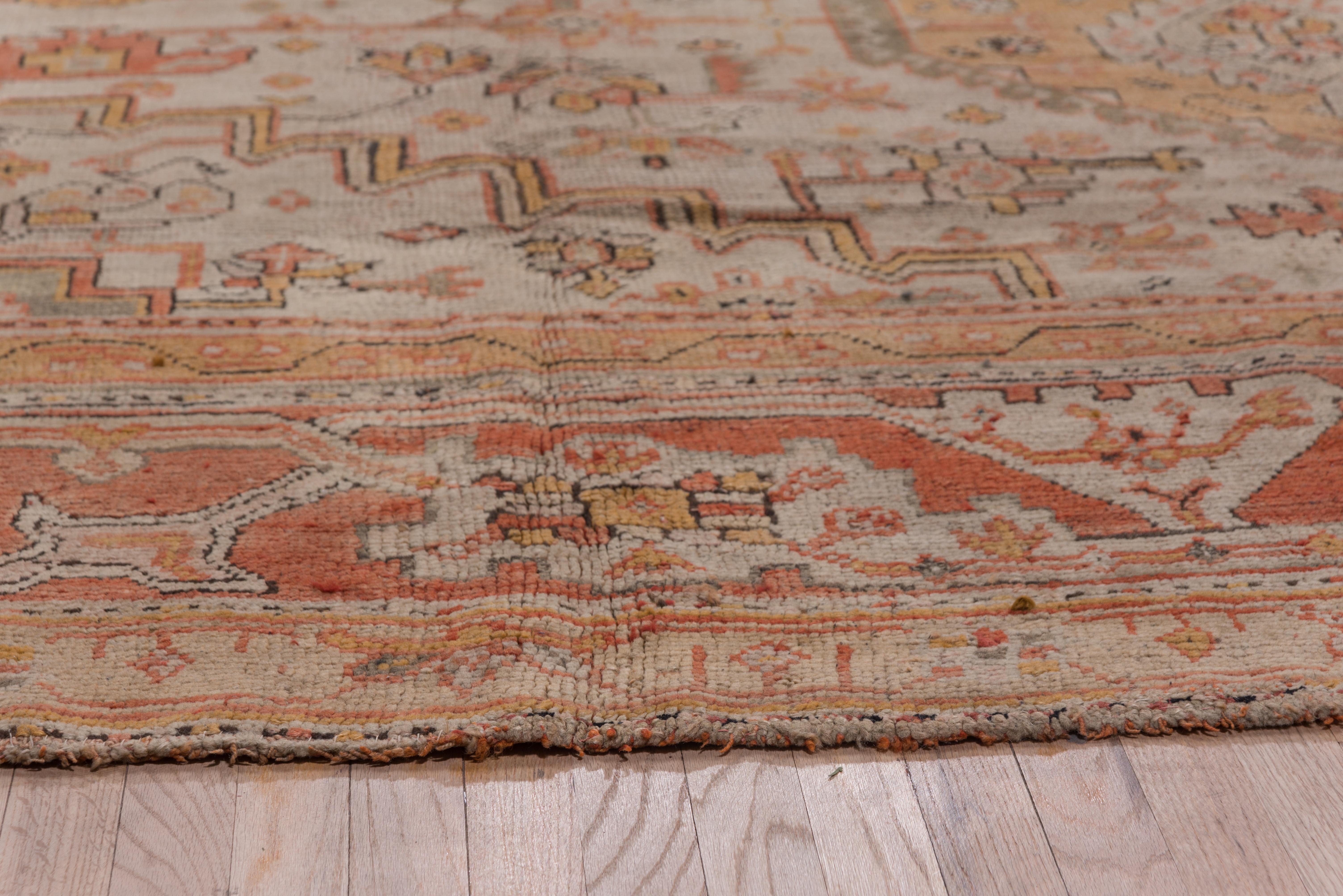 20th Century Incredible Antique Oushak Turkish Carpet, Amazing Colors, Allover Field, 1900s For Sale