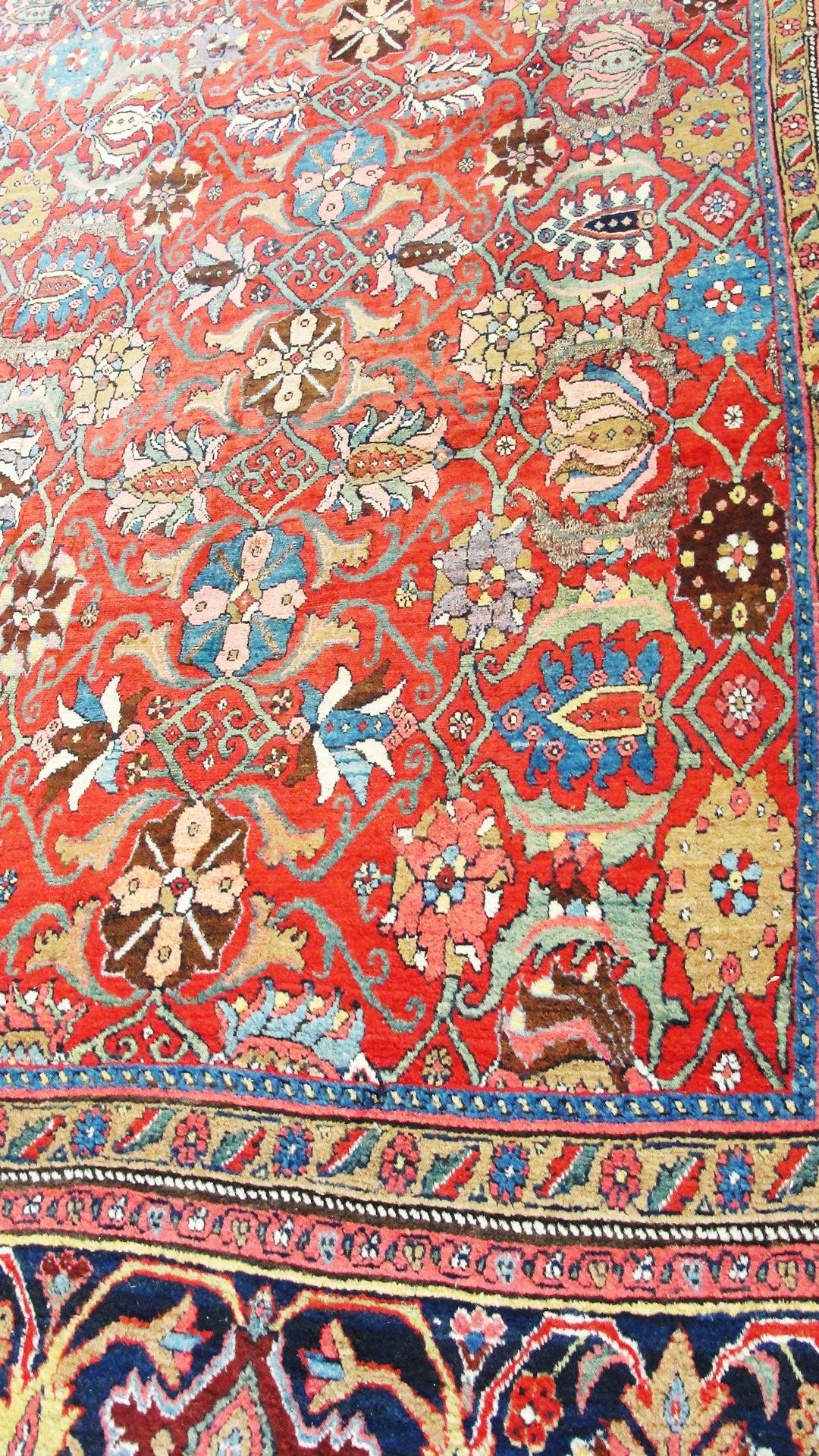 Hand-Knotted Antique Persian Bijar Halwai Carpet For Sale
