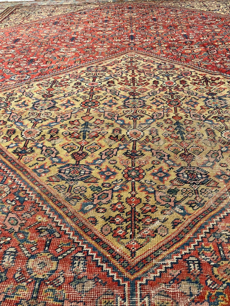 Incredible Antique Persian Mahal Rug with Camel Corners, circa 192030