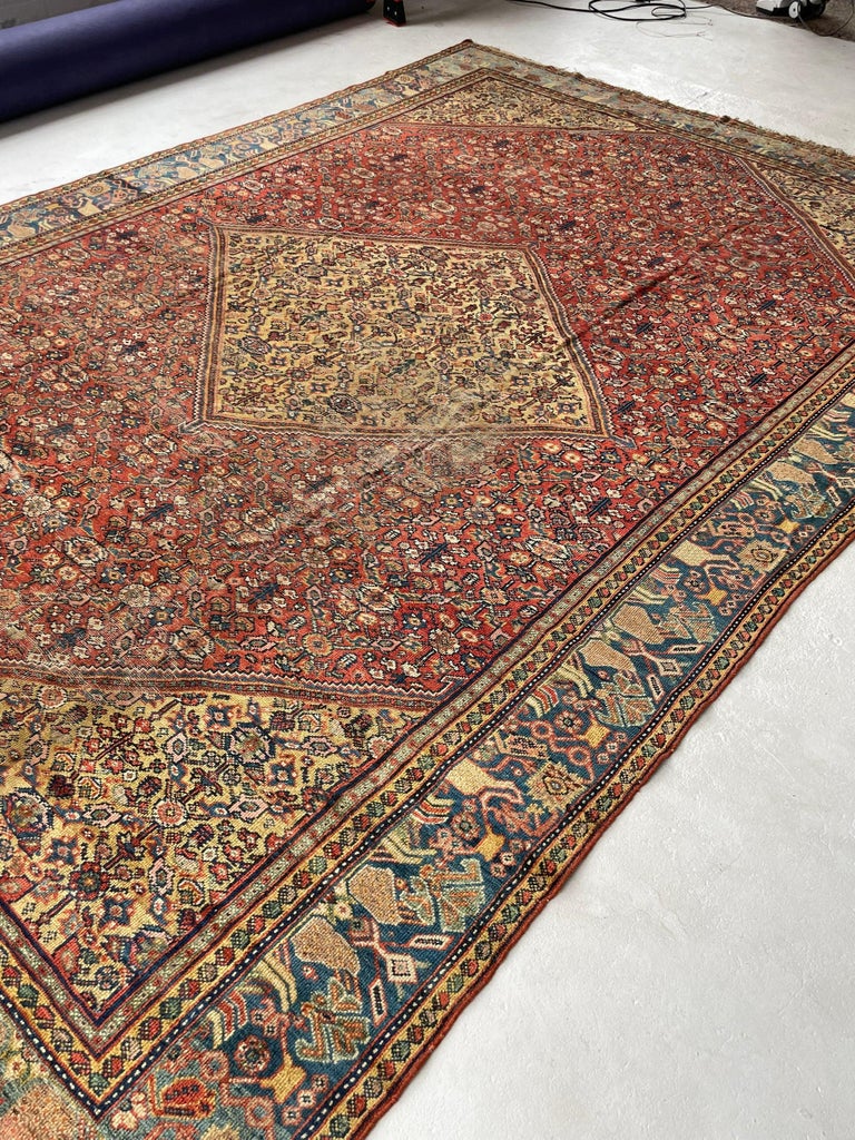 Incredible Antique Persian Mahal Rug with Camel Corners, circa 192030
