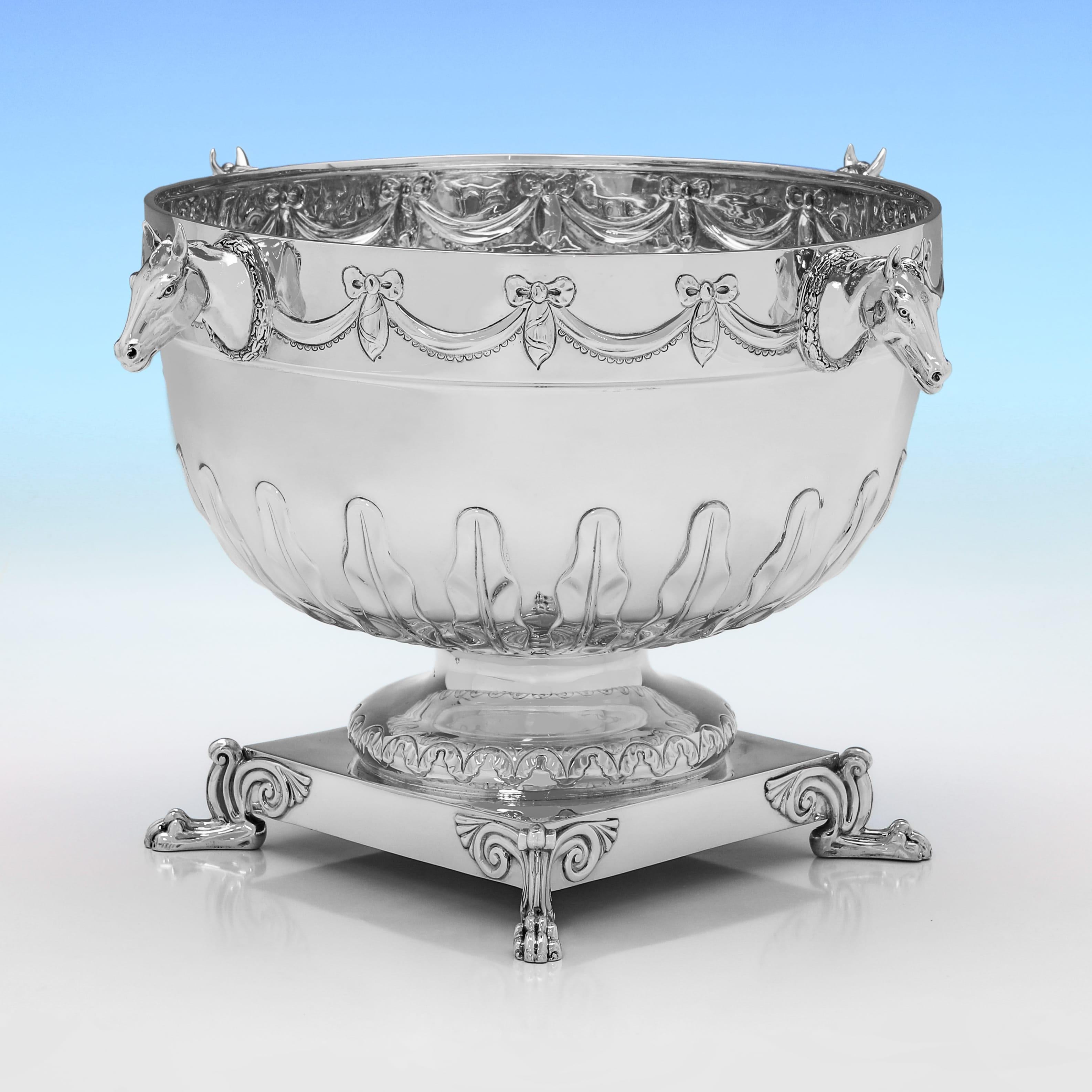 Édouardien Incroyable centre de table ancien en argent sterling lié au cheval - Londres 1902 en vente