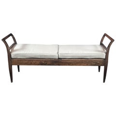 Incredible Antique Very Long Italian Walnut and Rattan Bench