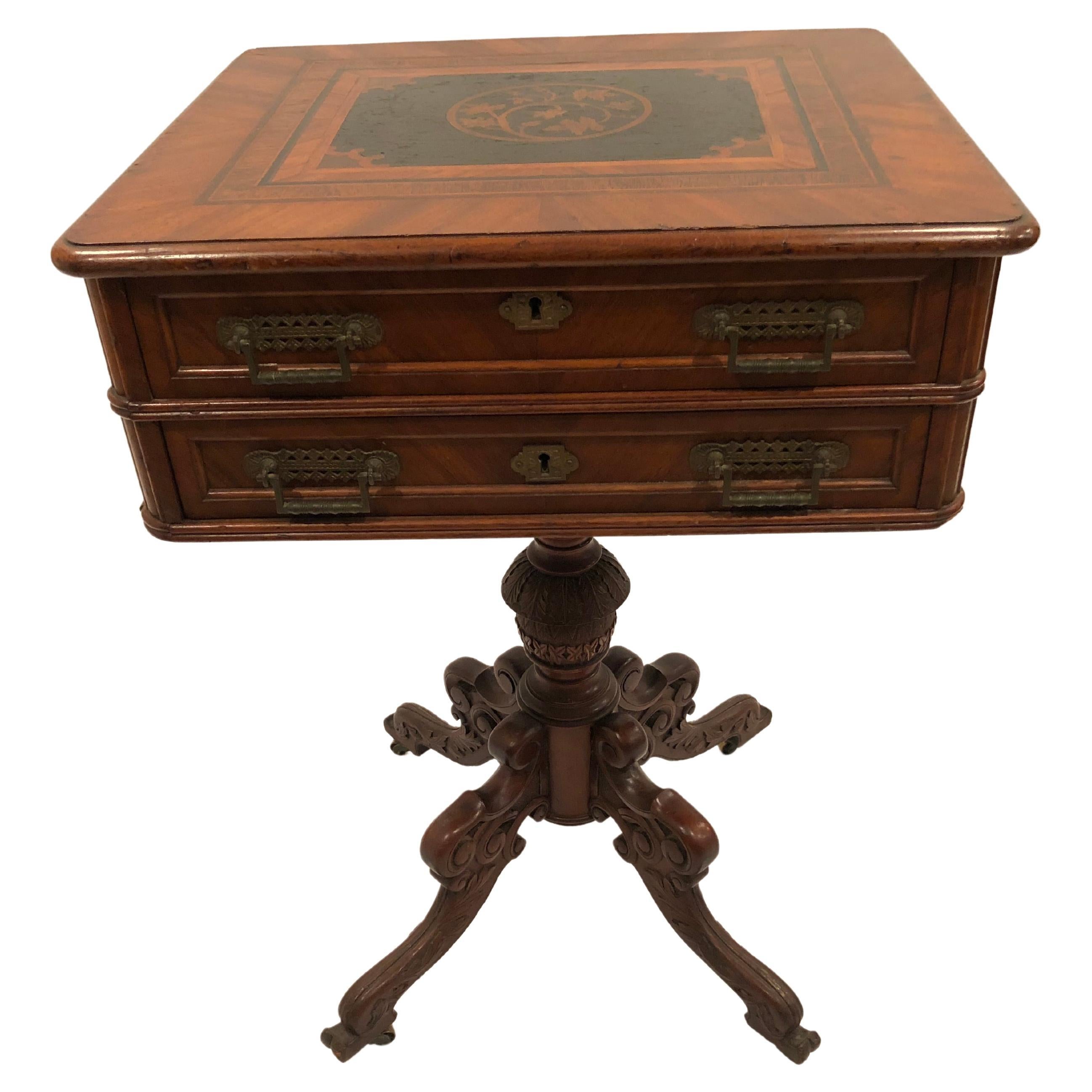 Incredible Antique Victorian Sewing Stand End Table For Sale