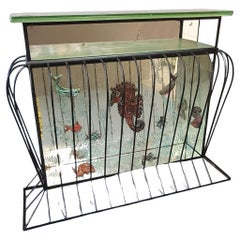 Incredible Aquarium Iron Console or Bar with Ceramic Ocean Inhabitants