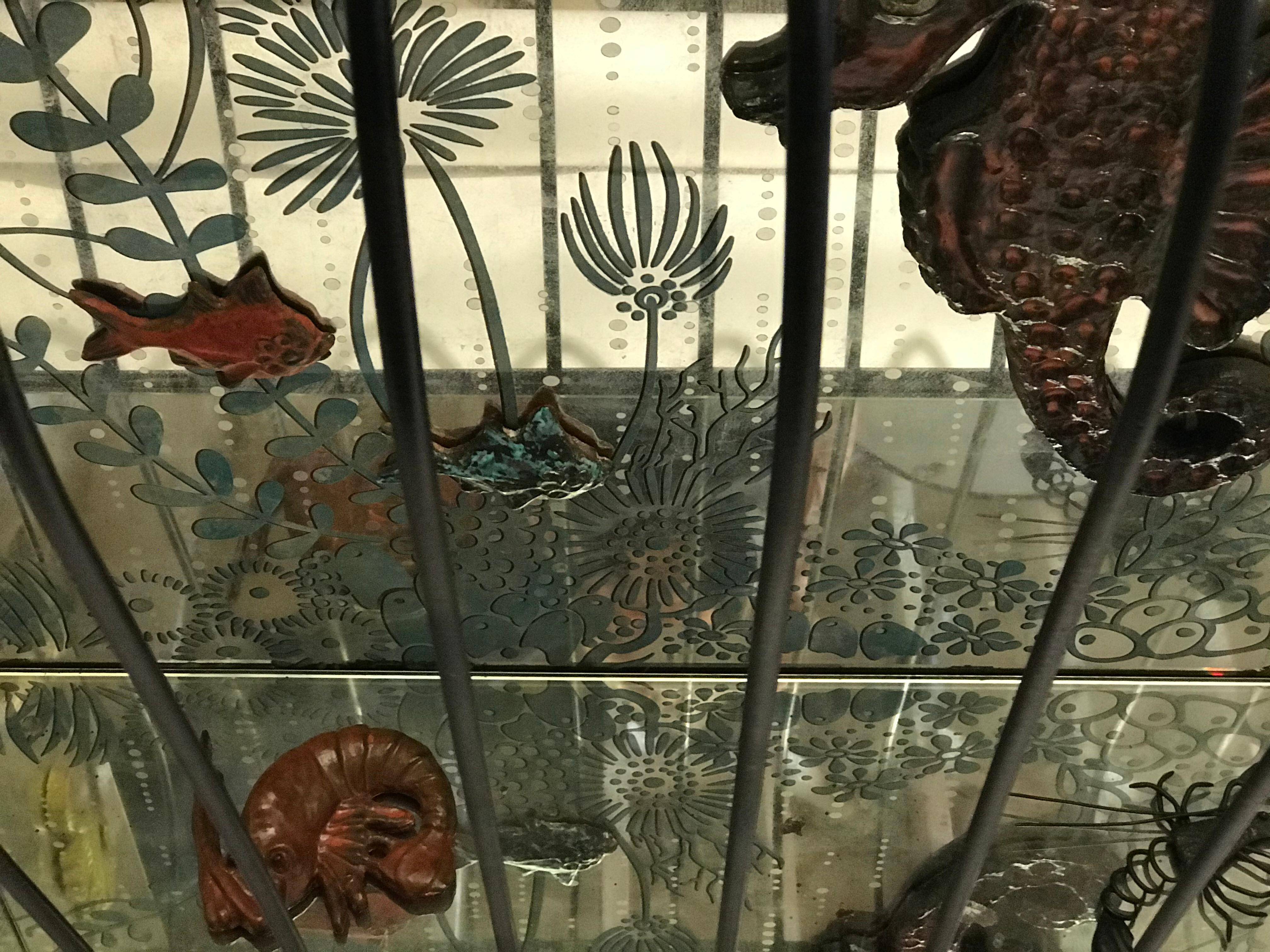 20th Century Incredible Aquarium Iron Console or Bar with Ceramic Ocean Inhabitants For Sale