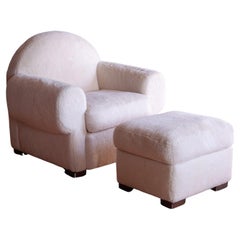 Incredible Art Deco Club Chair and Ottoman in Edelman Shearling