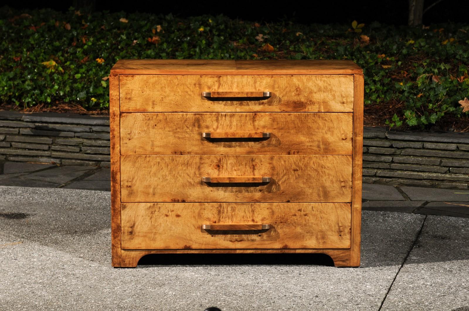 American Incredible Art Deco Commode in Curly Maple by Donald Deskey for Widdicomb For Sale