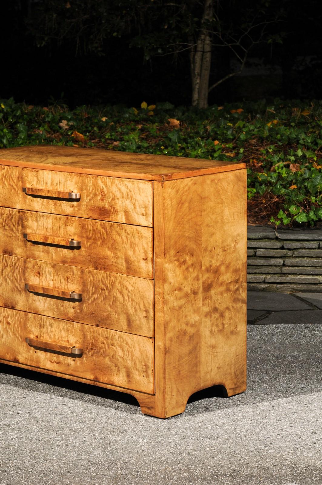 Mid-20th Century Incredible Art Deco Commode in Curly Maple by Donald Deskey for Widdicomb For Sale
