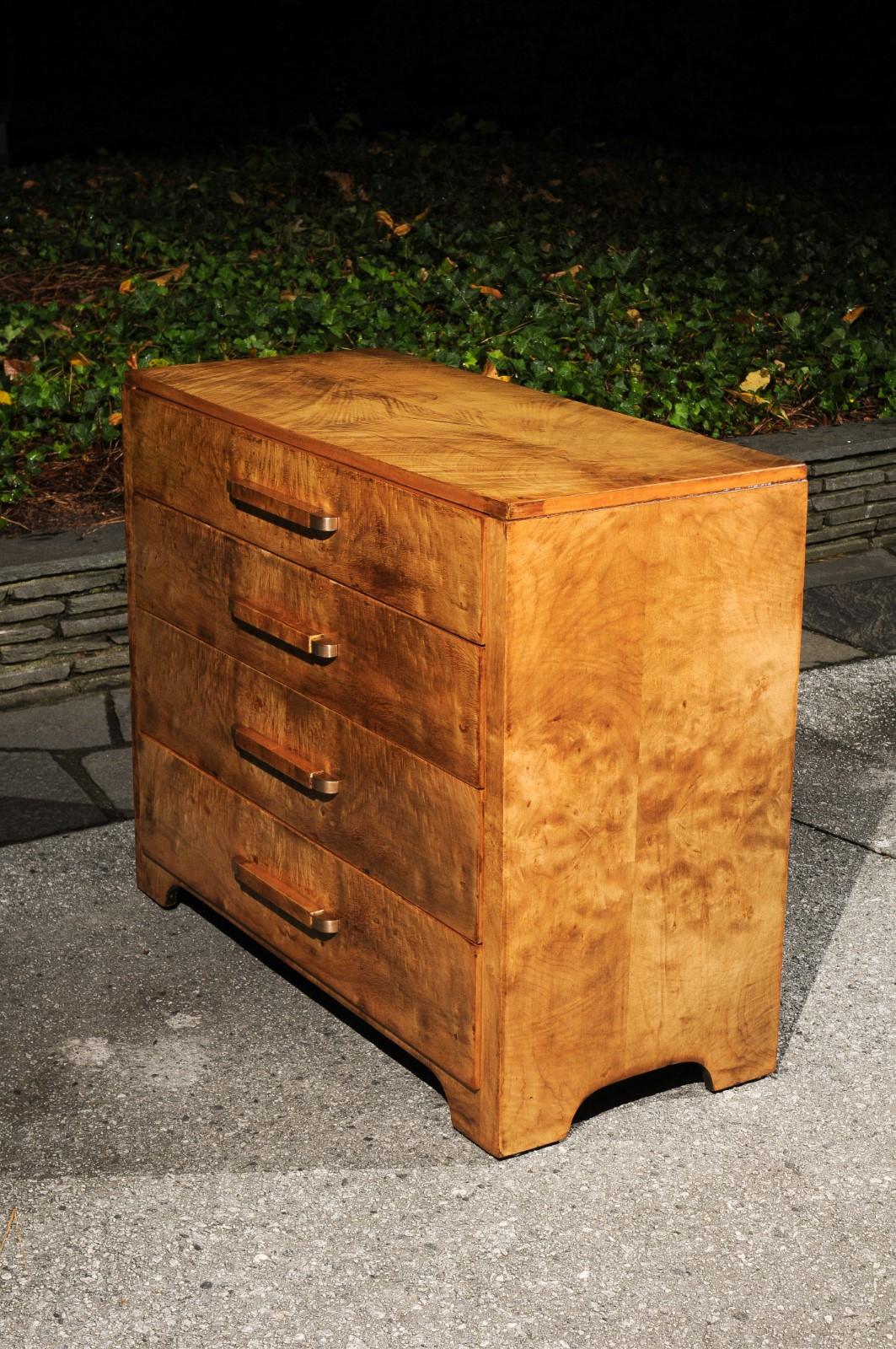 Brass Incredible Art Deco Commode in Curly Maple by Donald Deskey for Widdicomb For Sale