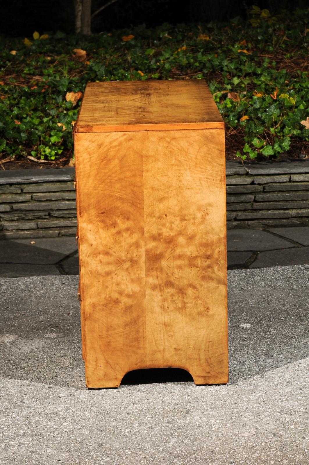 Brass Incredible Art Deco Commode in Curly Maple by Donald Deskey for Widdicomb For Sale