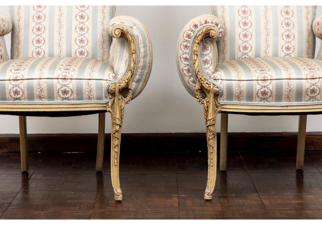 Incredible Asymmetric Pair of Hollywood Regency Arm Chairs For Sale 3