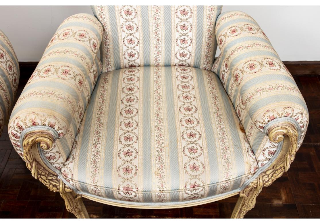 Fabric Incredible Asymmetric Pair of Hollywood Regency Arm Chairs For Sale