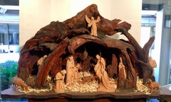 Magnificent Large European One of a Kind Hand Carved Wood Nativity Set