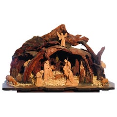 Vintage Magnificent Large European One of a Kind Hand Carved Wood Nativity Set