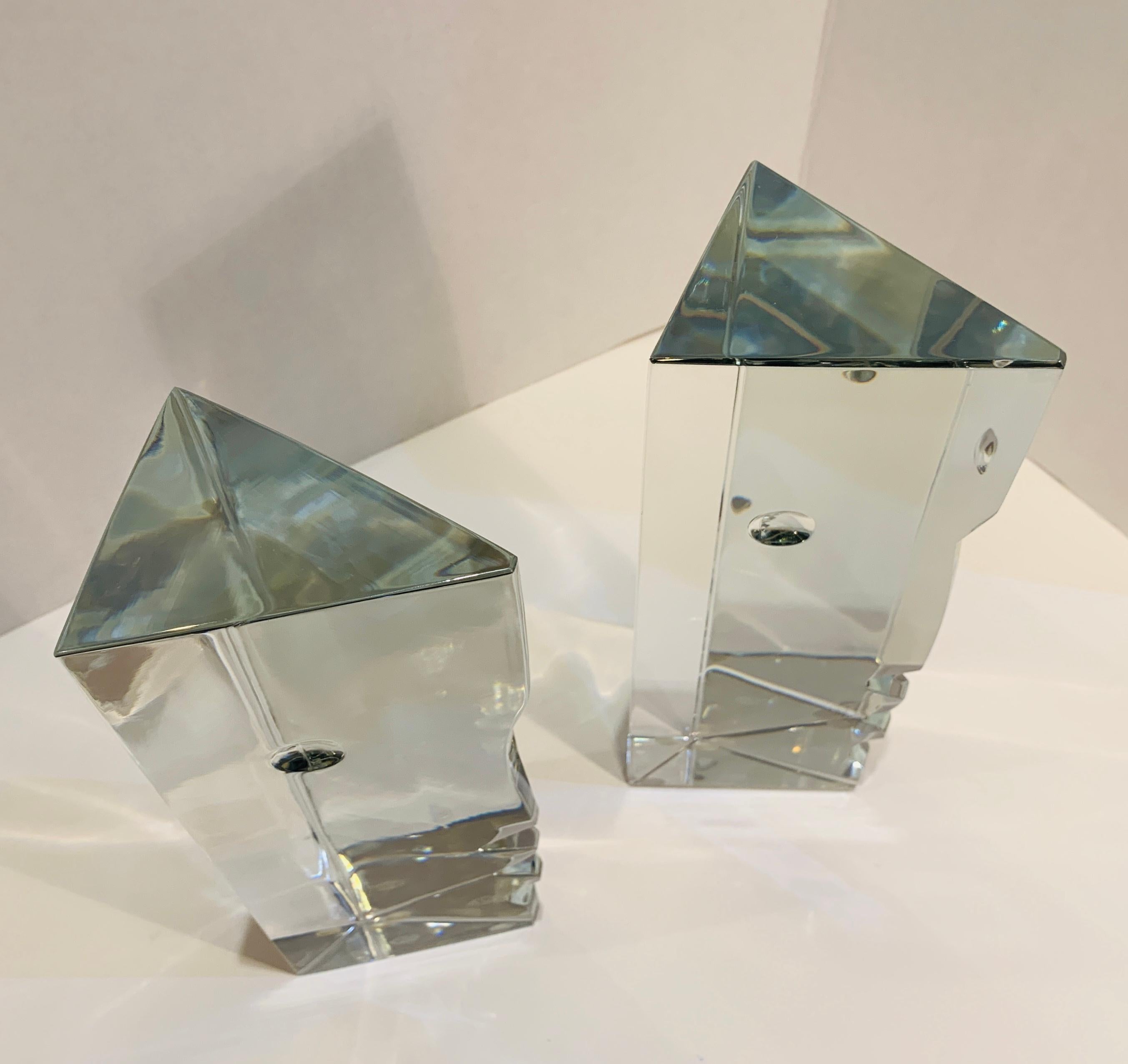 Modern Incredible Baccarat Crystal Sculptures or Bookends Rigot Encounter Man and Woman