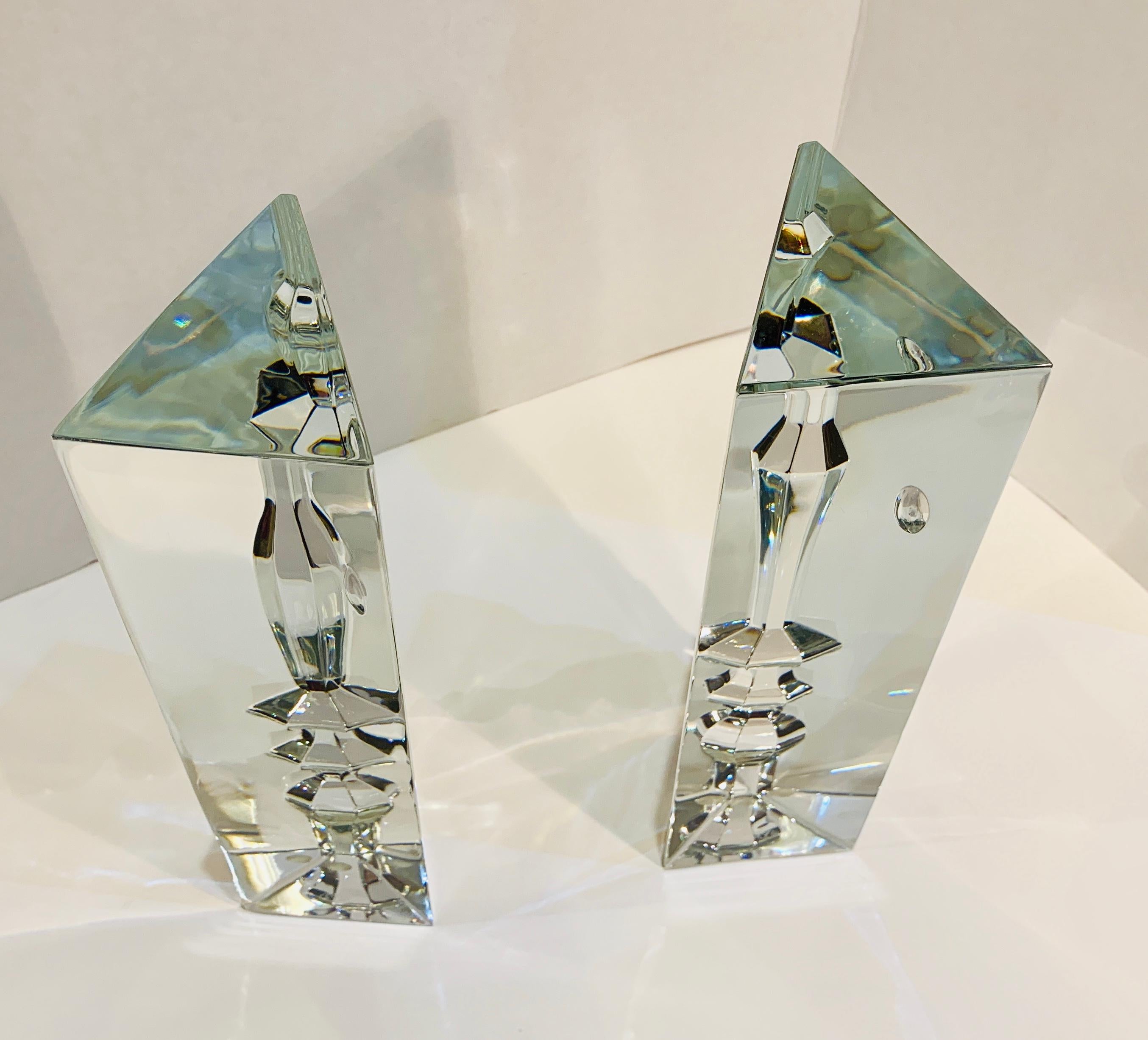 French Incredible Baccarat Crystal Sculptures or Bookends Rigot Encounter Man and Woman