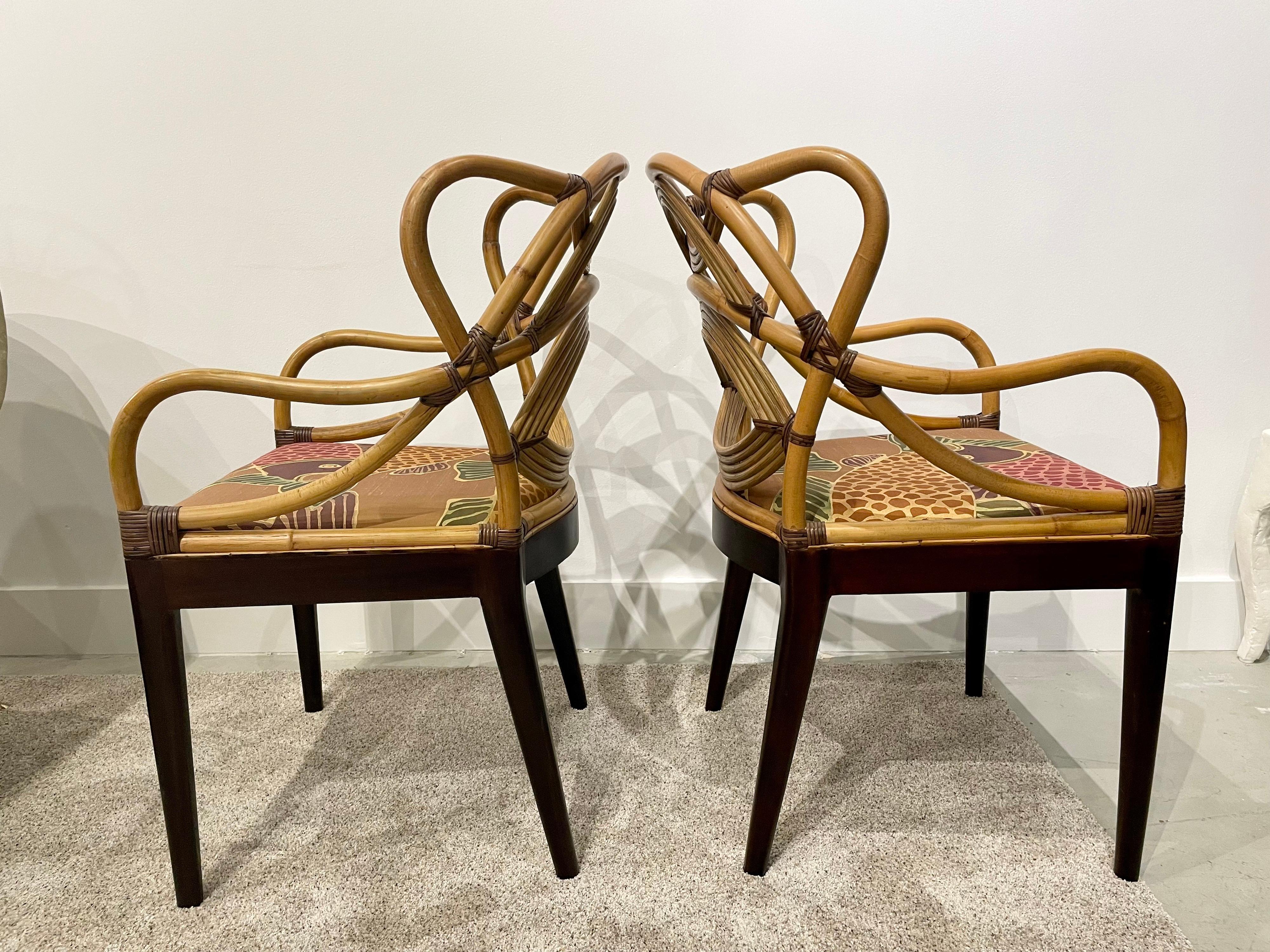 Organic Modern Incredible Bent Rattan and Bamboo Occasional Chairs, Pair