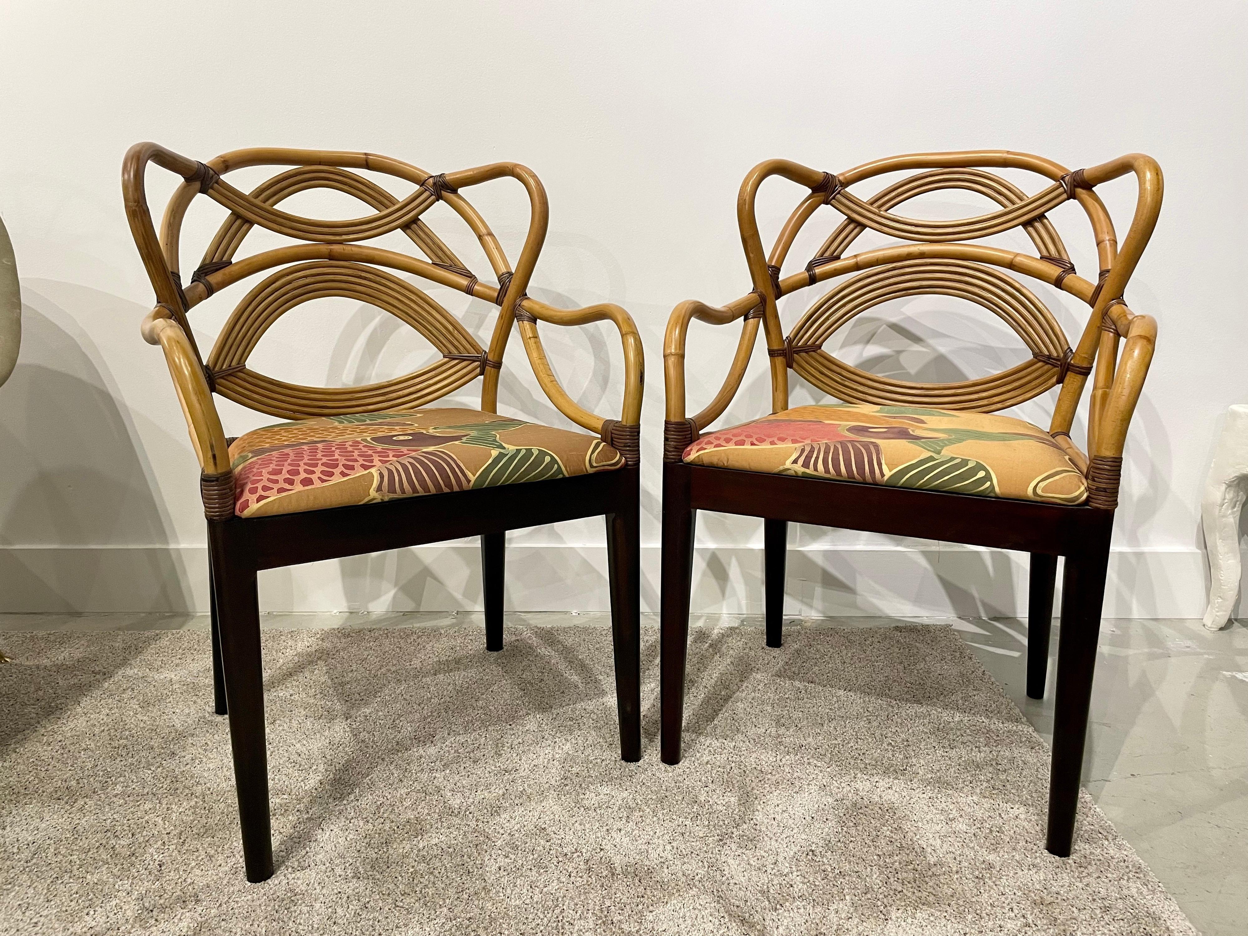 Incredible Bent Rattan and Bamboo Occasional Chairs, Pair 1