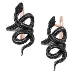 Incroyables pendants d'oreilles serpents fantaisie en or rose 18 carats avec diamants noirs