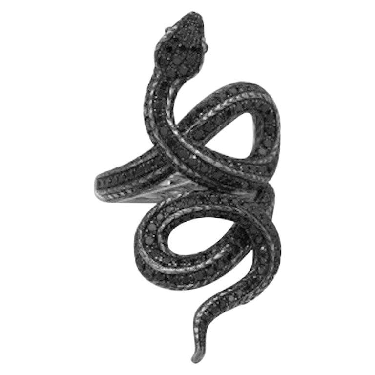 Incredible Black Diamond 18 Karat Rose Gold Statement Serpent Ring for Her For Sale