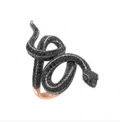 Incredible Black Diamond 18 Karat Rose Gold Statement Serpent Ring