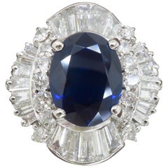 Incredible Blue Sapphire and Diamond Ballerina Style Ring Made in Platinum