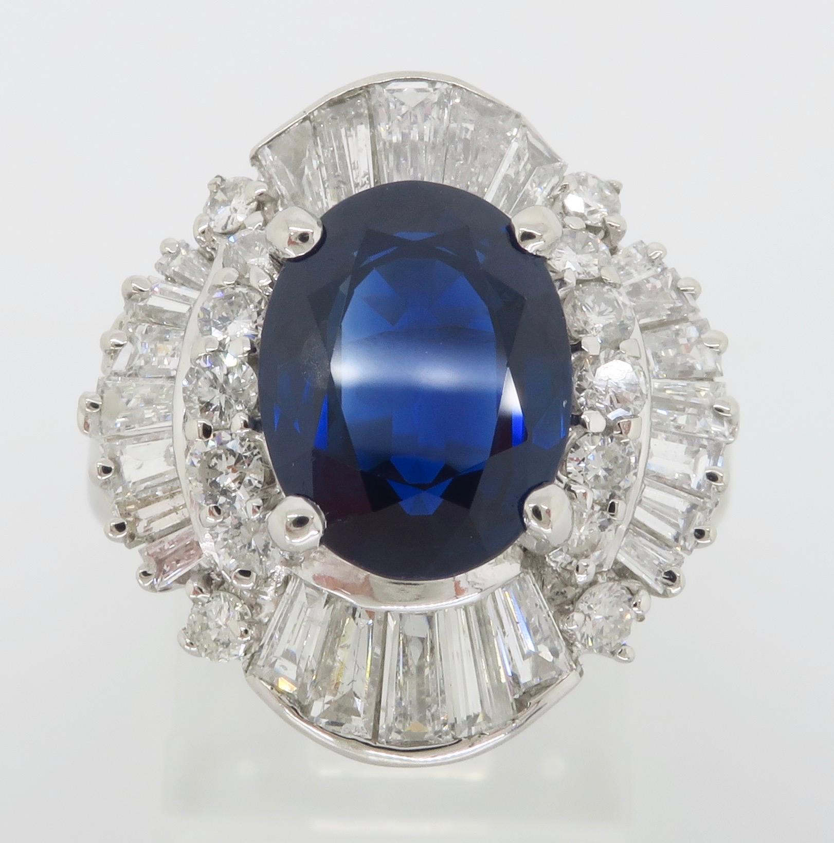 Unglaublicher Platin-Ring mit blauem Saphir und Diamant im Ballerina-Stil 5