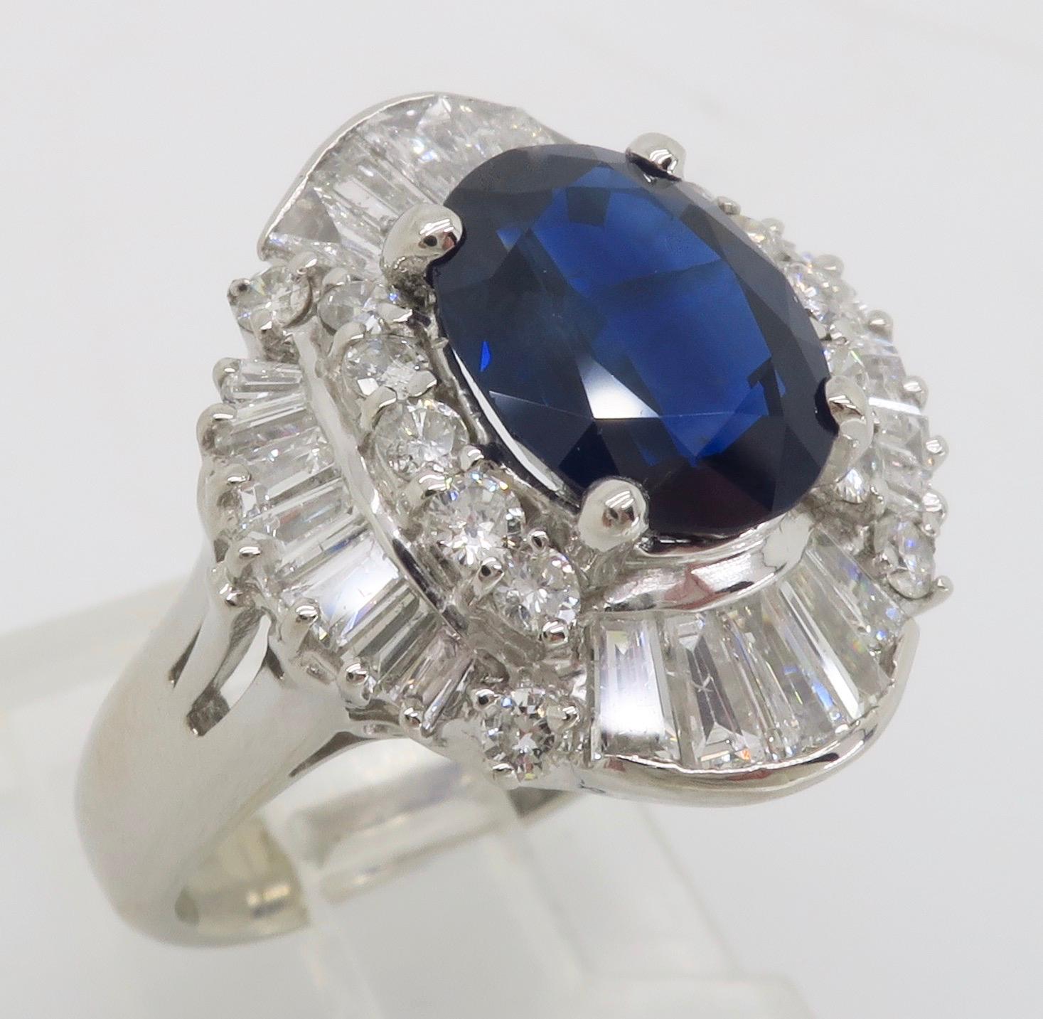 Unglaublicher Platin-Ring mit blauem Saphir und Diamant im Ballerina-Stil 7