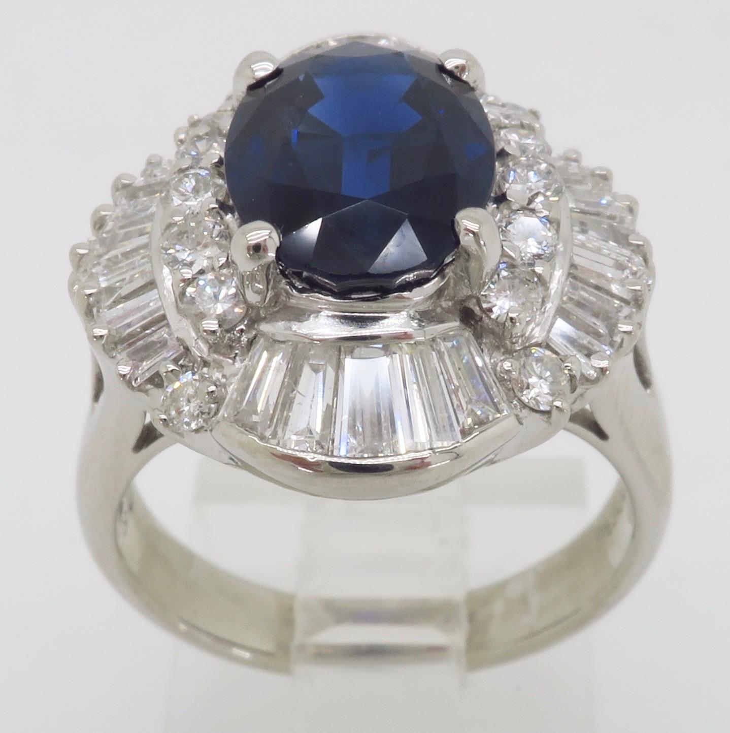 Unglaublicher Platin-Ring mit blauem Saphir und Diamant im Ballerina-Stil 8