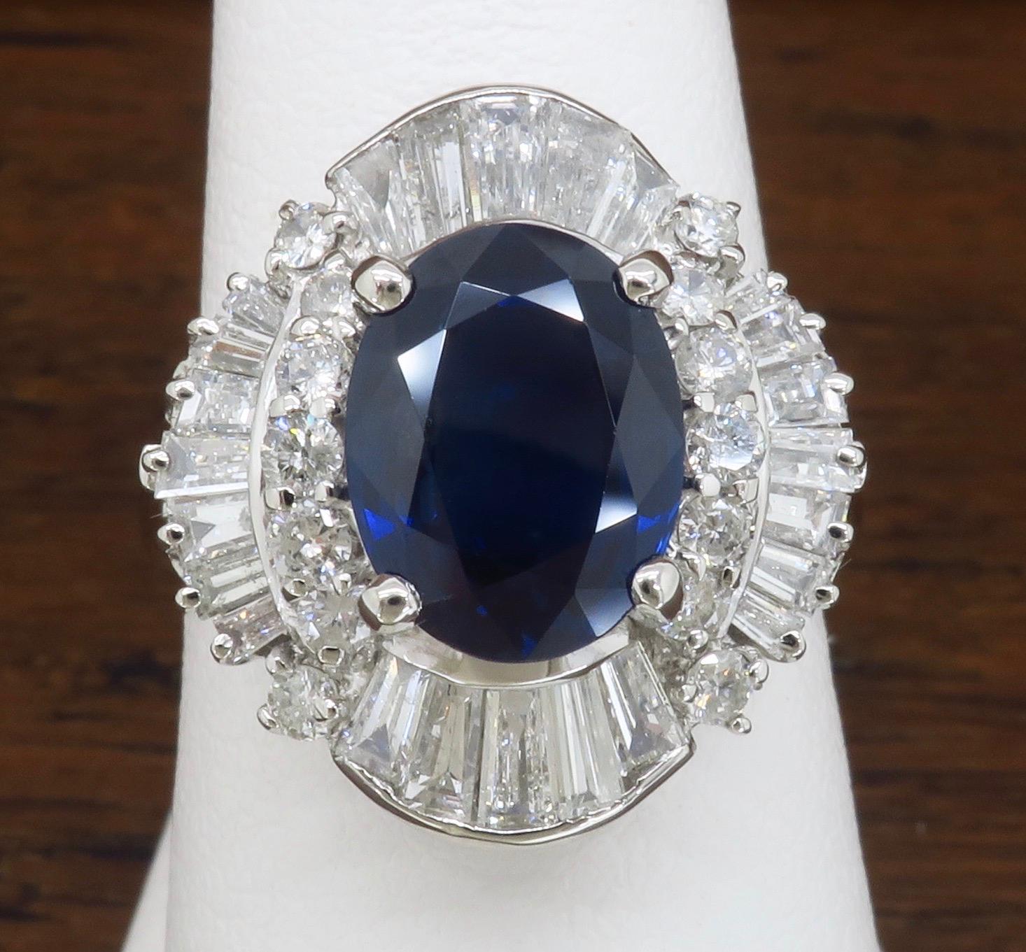 Unglaublicher Platin-Ring mit blauem Saphir und Diamant im Ballerina-Stil 11