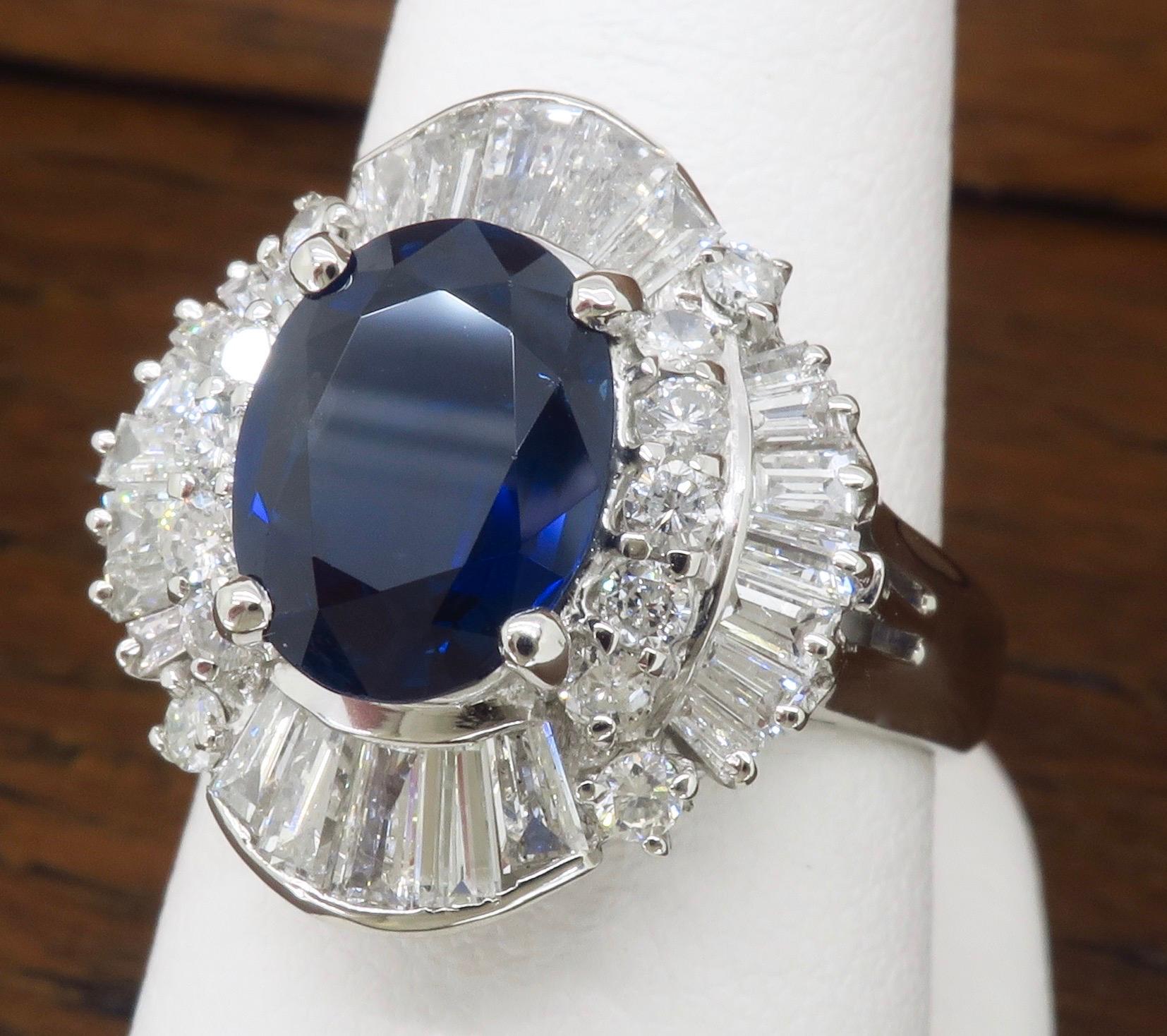 Unglaublicher Platin-Ring mit blauem Saphir und Diamant im Ballerina-Stil 12