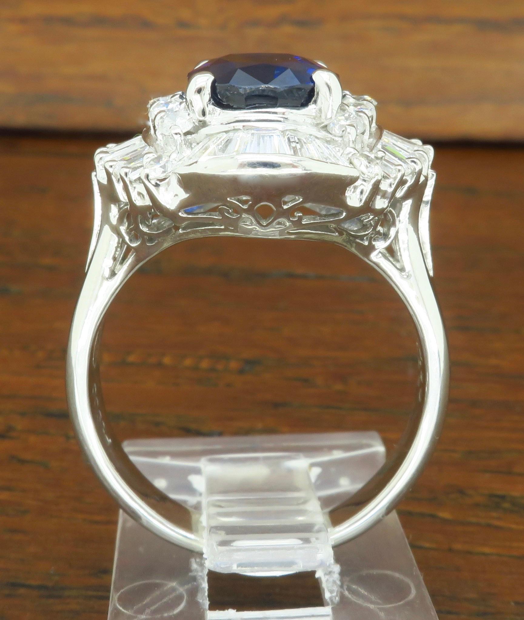 Unglaublicher Platin-Ring mit blauem Saphir und Diamant im Ballerina-Stil 13