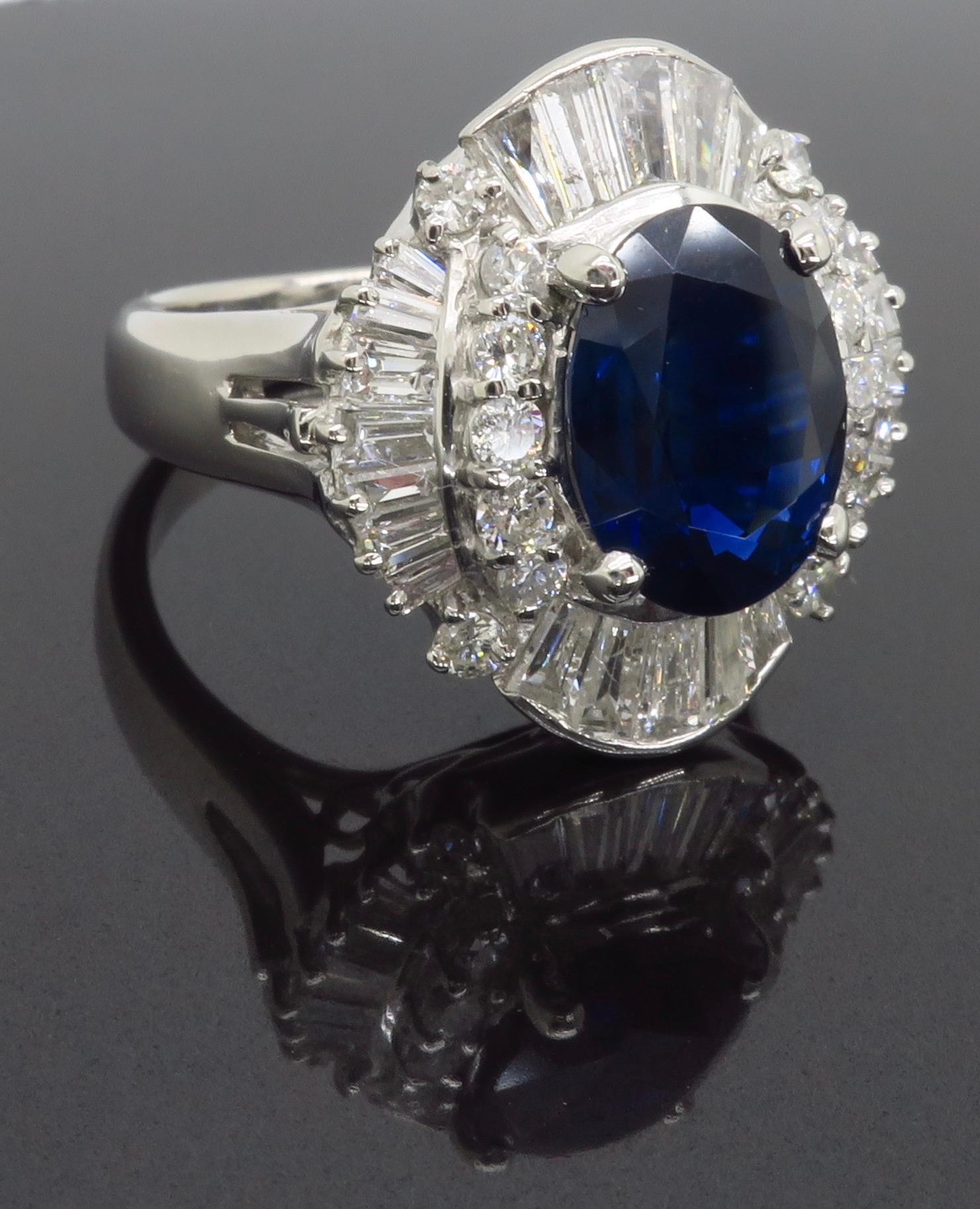 Unglaublicher Platin-Ring mit blauem Saphir und Diamant im Ballerina-Stil für Damen oder Herren