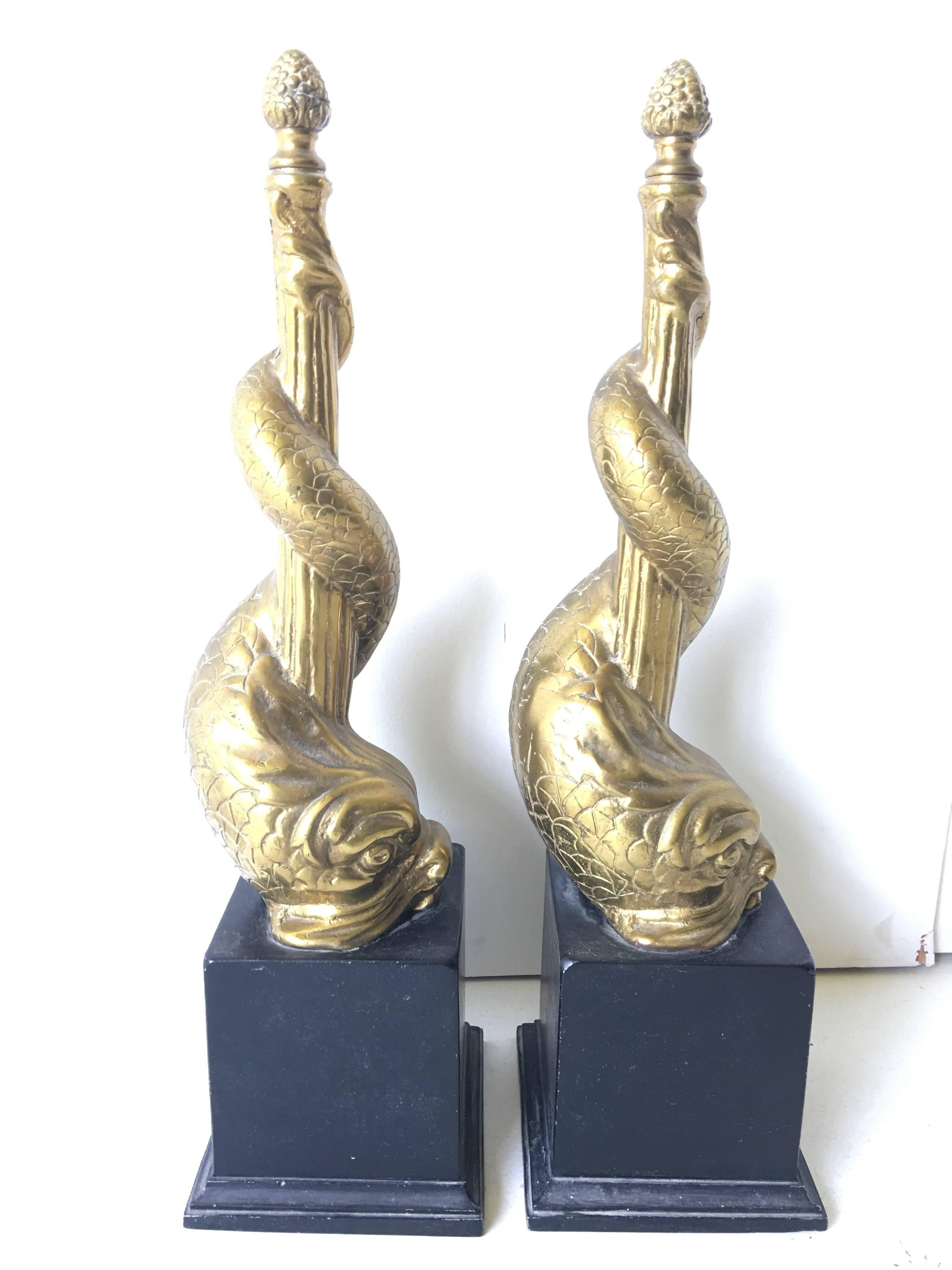 American  Brass Fireplace Ornament Dolphin Chenet Andirons For Sale