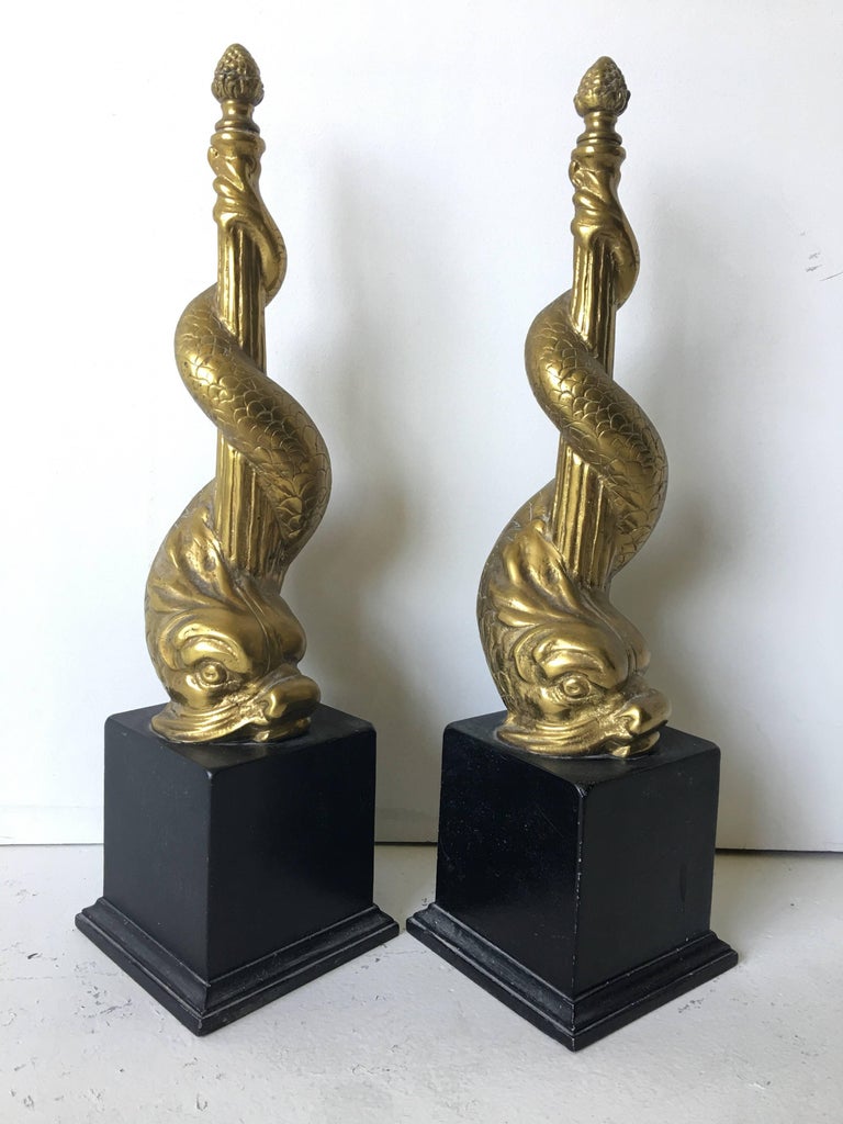 Brass Fireplace Ornament Dolphin Andirons For Sale at 1stDibs