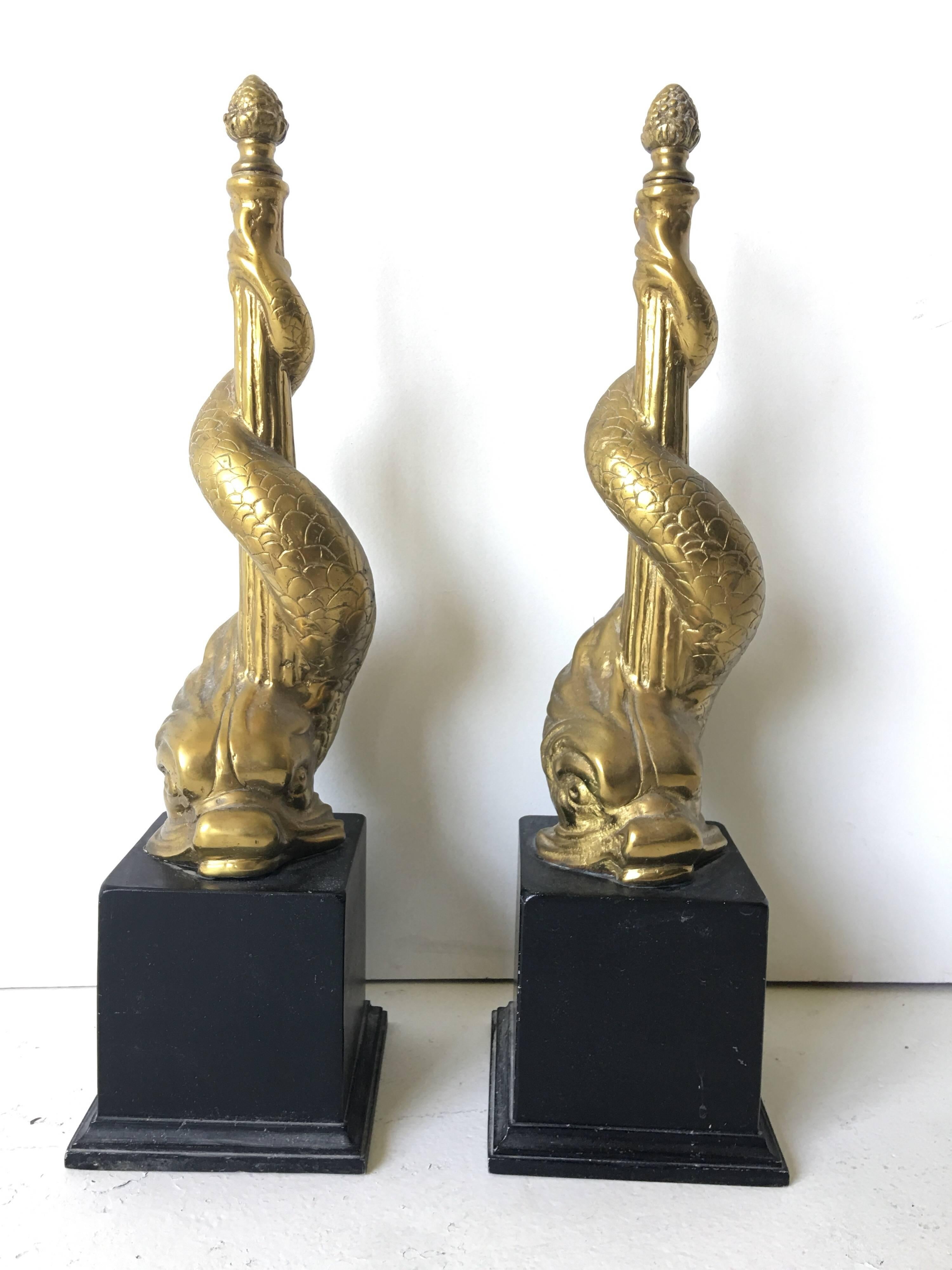 Metal  Brass Fireplace Ornament Dolphin Chenet Andirons For Sale
